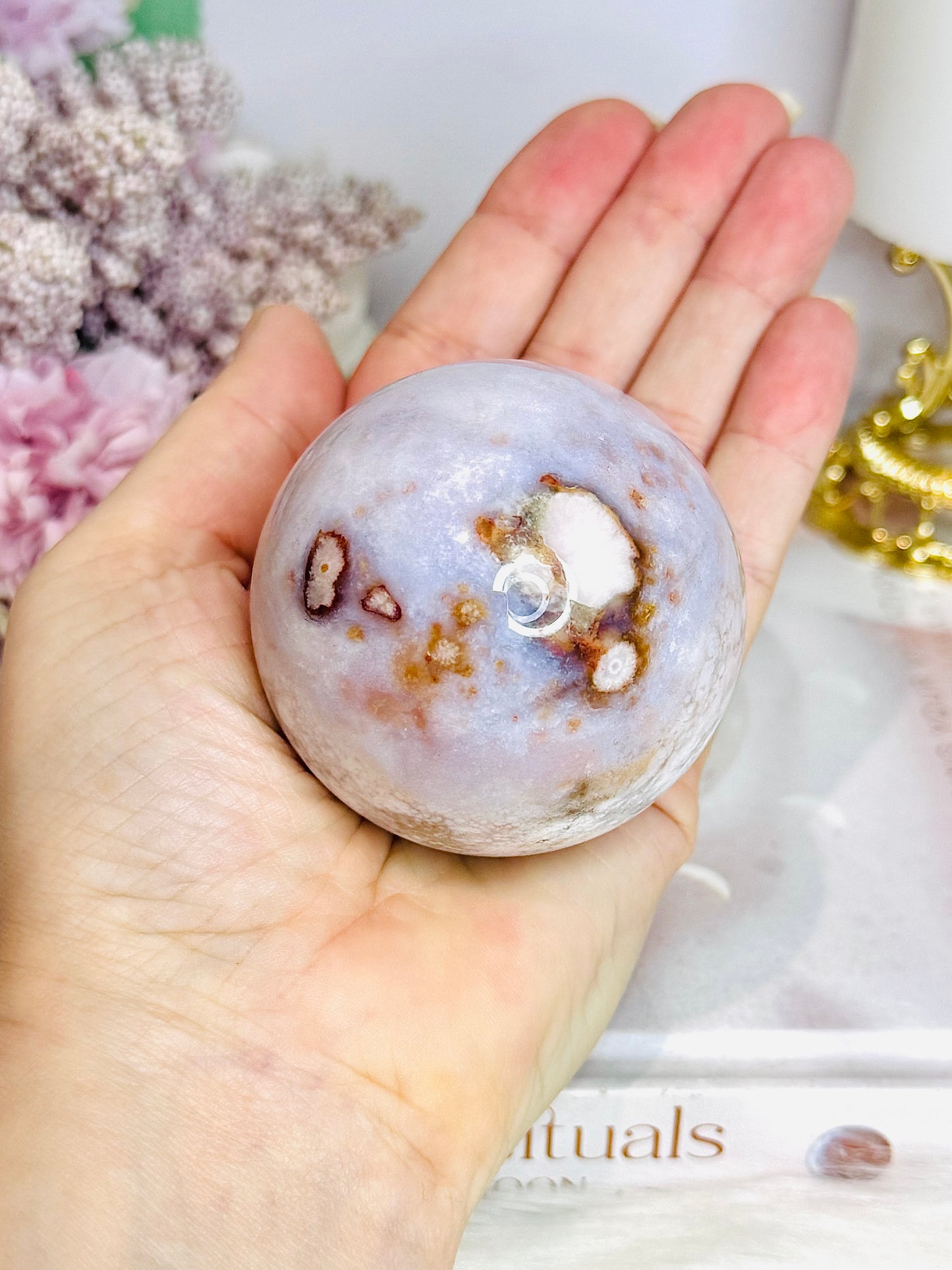 Flower Agate Sphere On Stand 266g