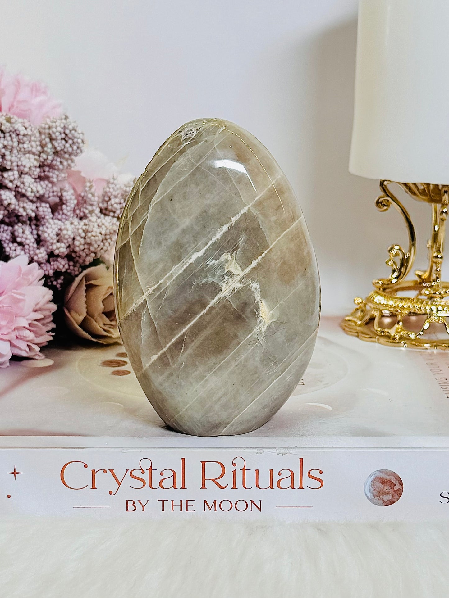 Natural Green Moonstone Carved Freeform 329grams 10cm