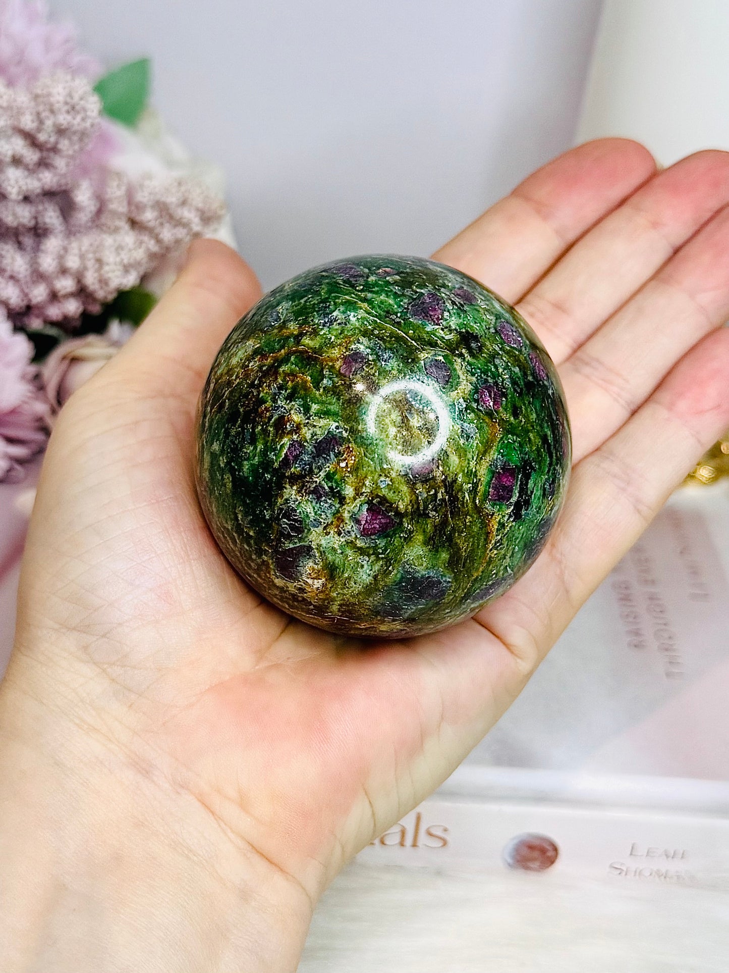 Large Ruby In Fuchsite Sphere UV Reactive On Stand 389g Full of Ruby