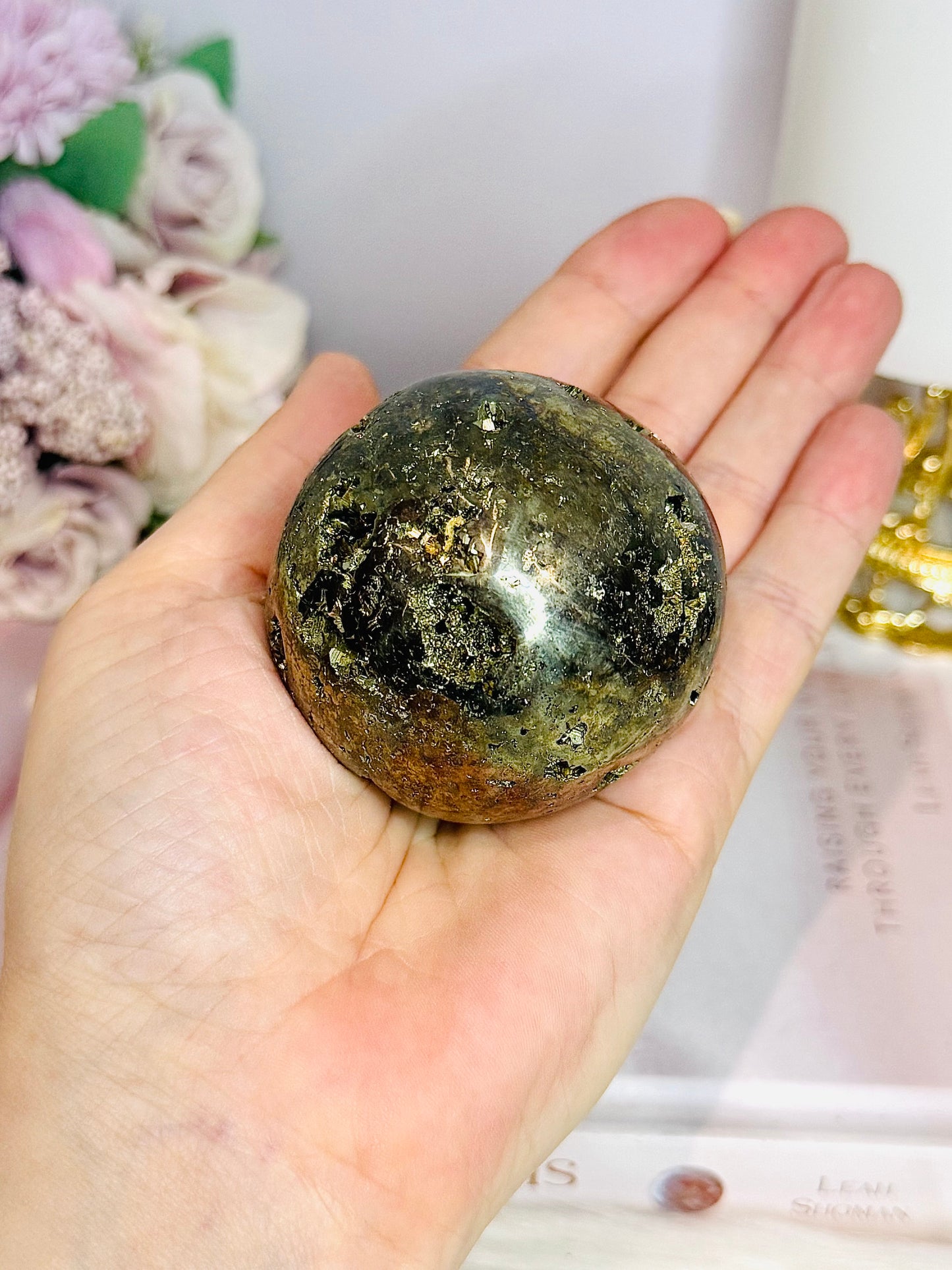 Druzy Pyrite Sphere on Stand 382g