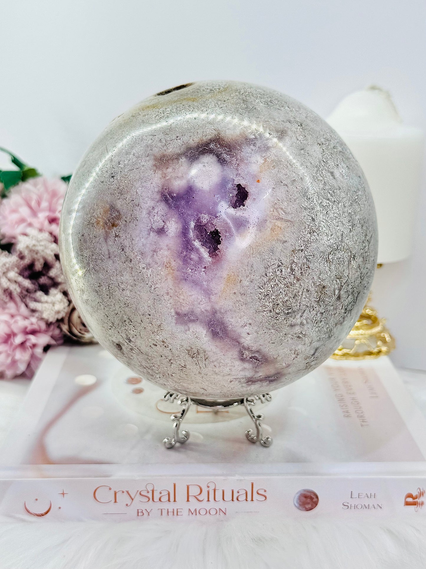 ⚜️ SALE ⚜️ The Queen!!!! Huge 14cm 3.73KG Druzy Pink Amethyst Sphere on Stand From Brazil