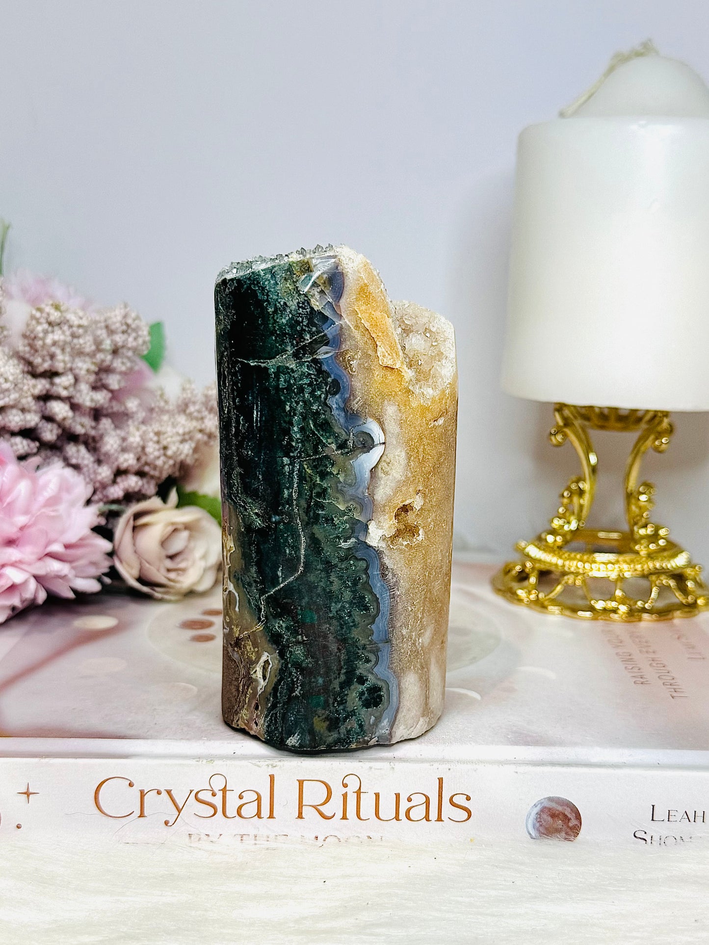 Pink Amethyst with Green Jasper Inclusions Druzy Freeform 466g 11cm