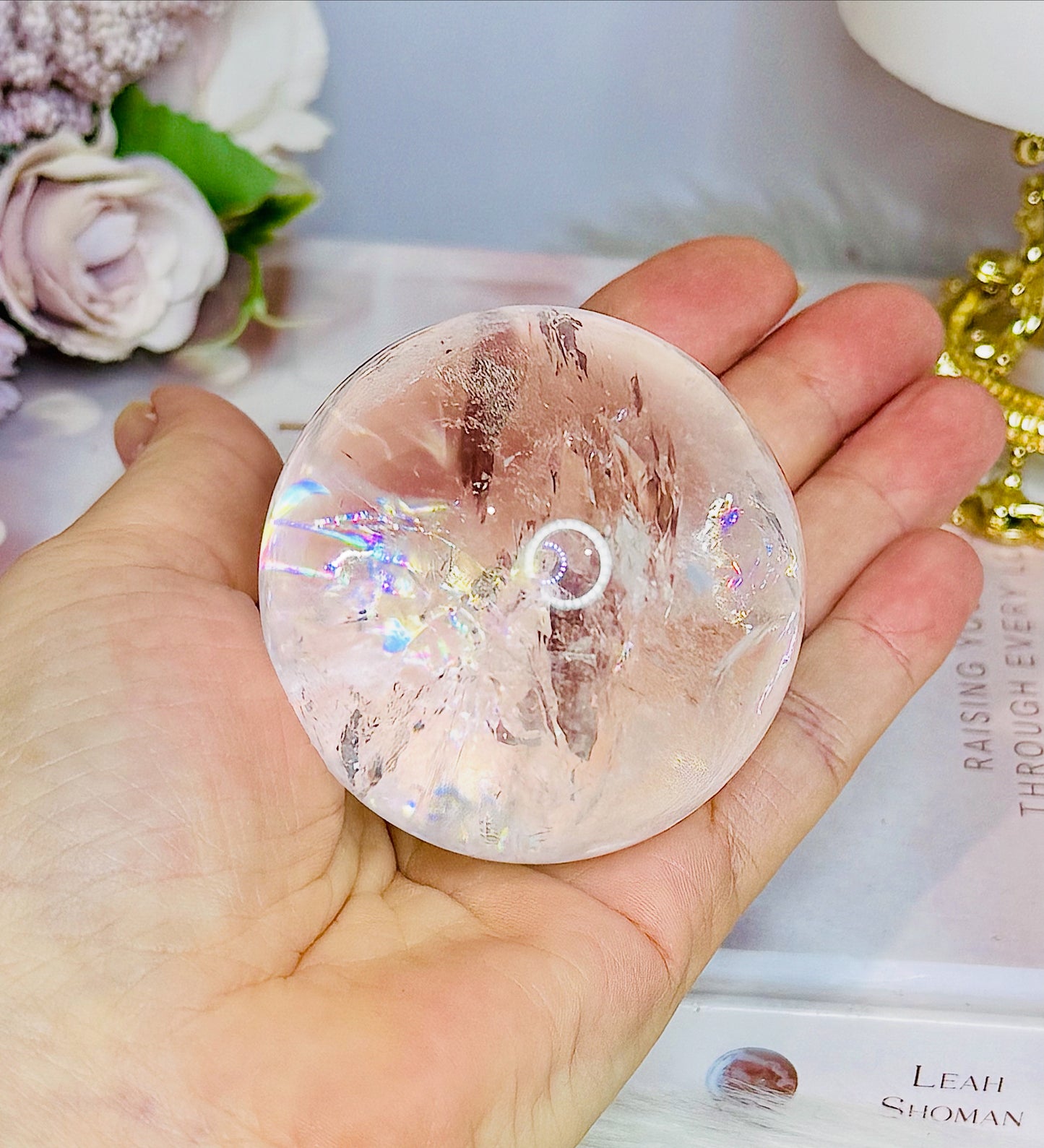 High Grade Clear Quartz Sphere Full of Rainbows 266g