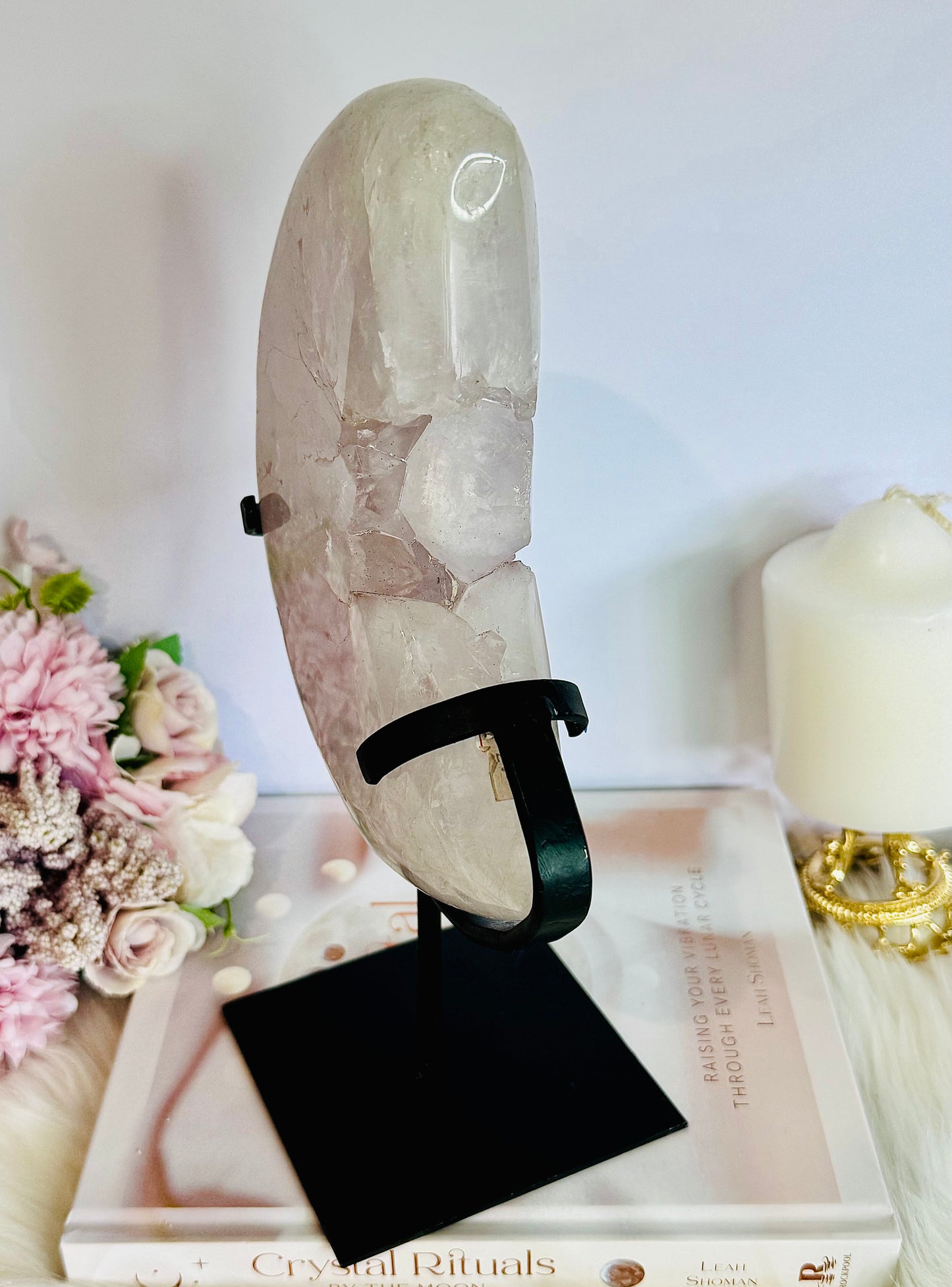 ⚜️ SALE WITH $100 DISCOUNT ⚜️ Huge 1.96KG Amethyst Carved Druzy Moon On Custom Stand From Brazil ~ 25cm (inc stand)