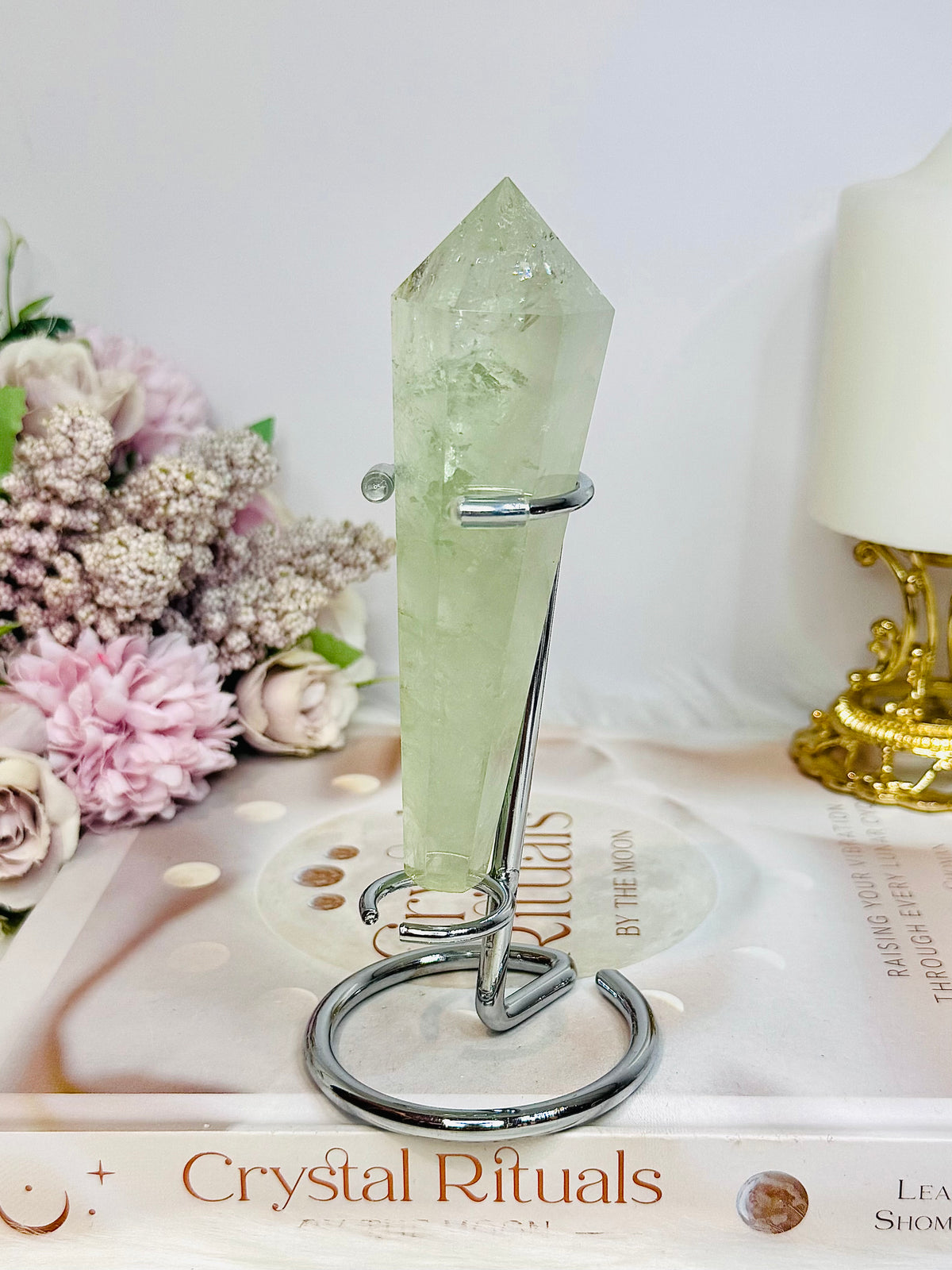Prasiolite | Green Amethyst Wand Tower on Stand 15cm (inc stand)