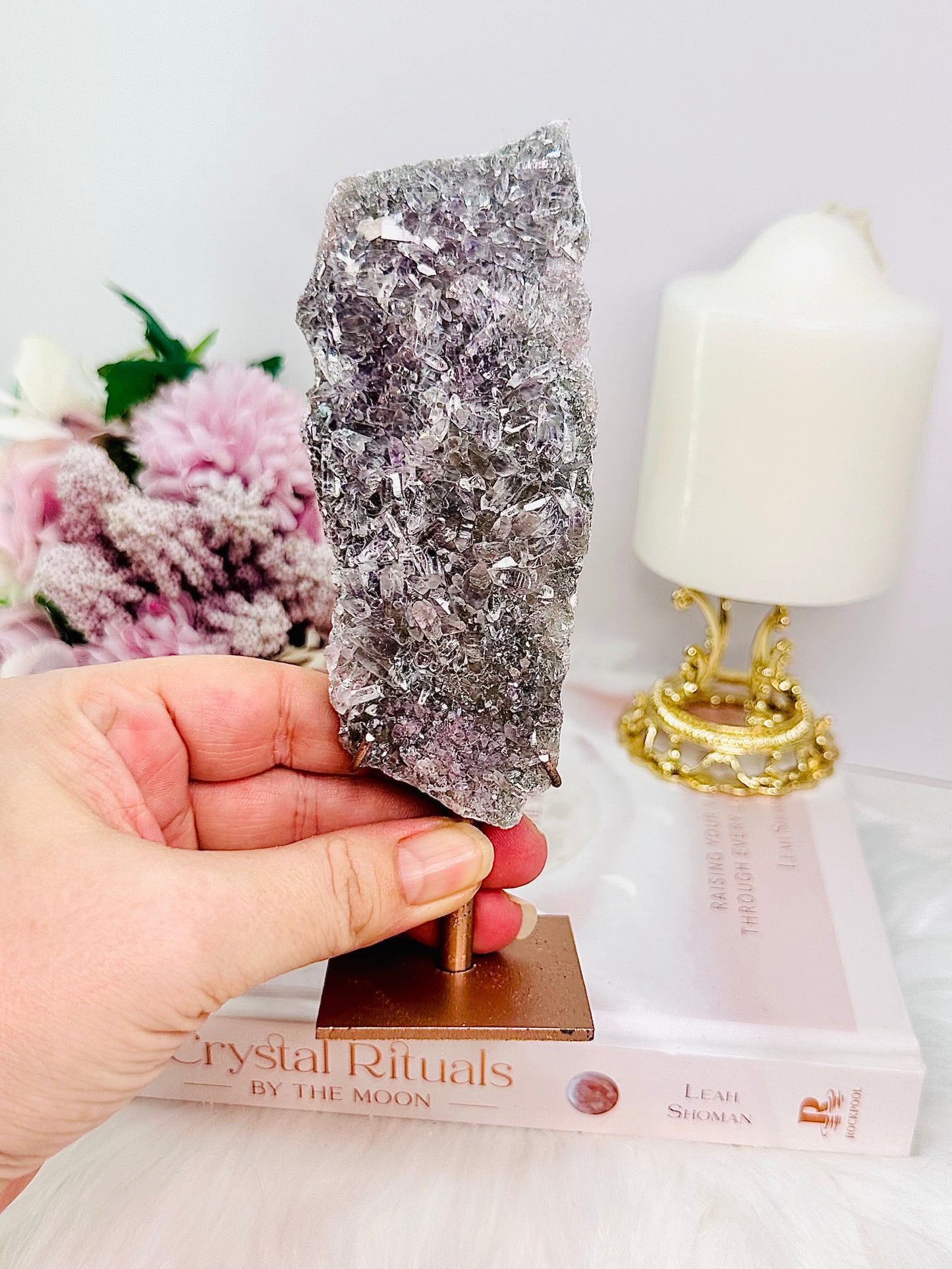 Natural Zeolite Slab | Slice on Rose Gold Stand 16cm From Brazil