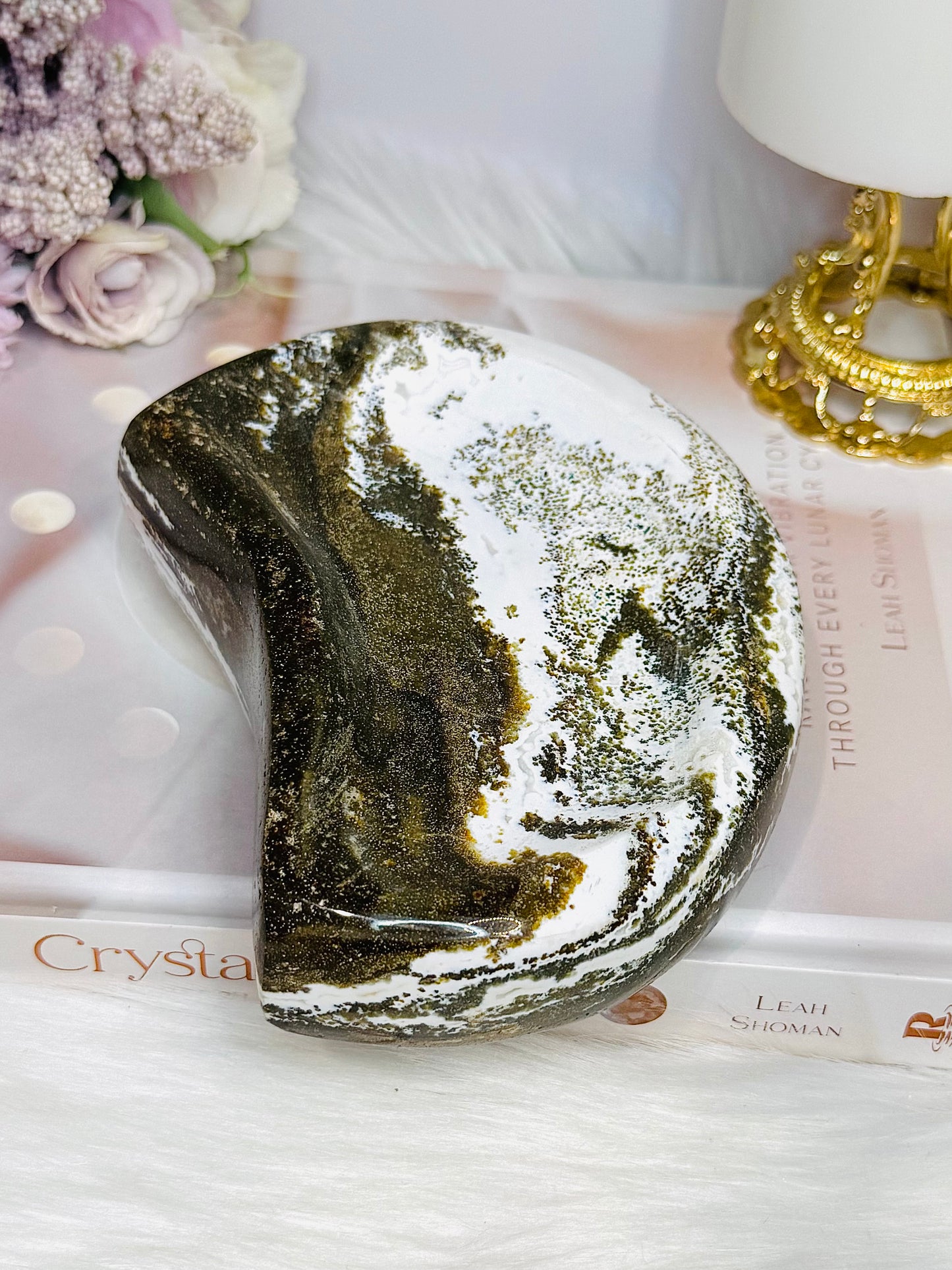 Large Chunky High Grade Ocean Jasper Moon Bowl 14cm 916g