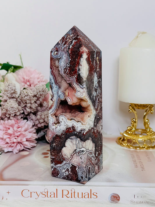 High Grade Druzy Mexican Lace Agate Chunky Tower 635g 16cm