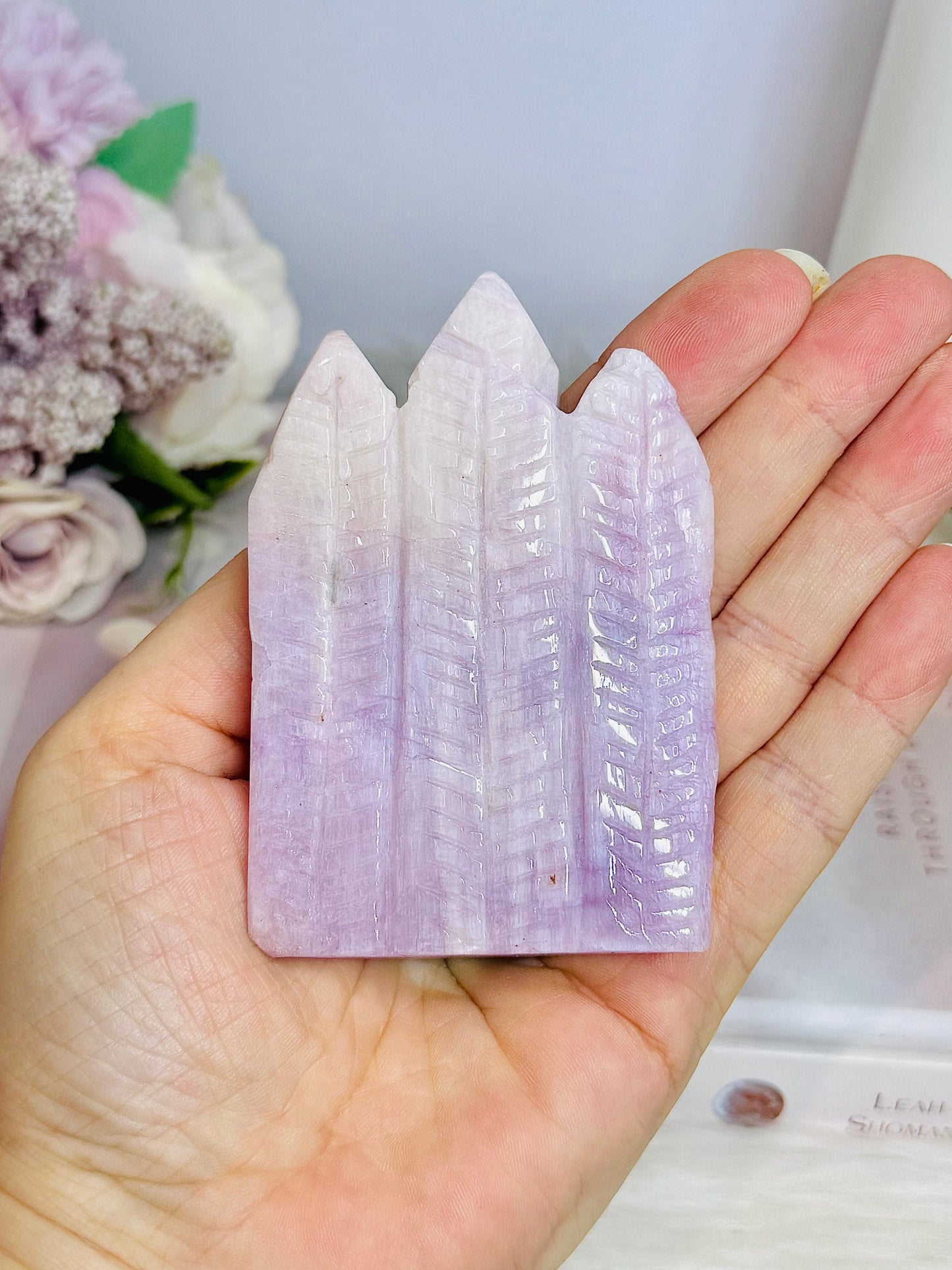 High Grade Kunzite Carved Indian Skull 8cm