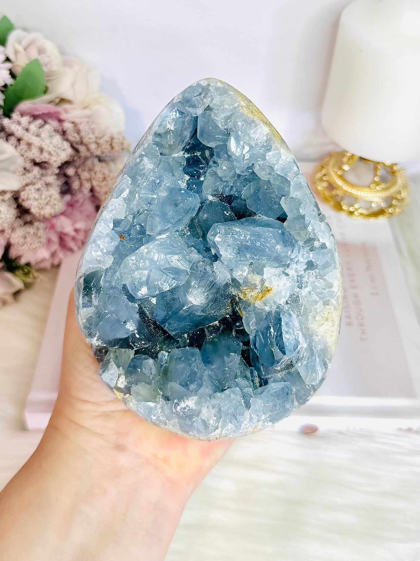 Huge Blue Celestite Cluster Egg On Stand 1.8KG