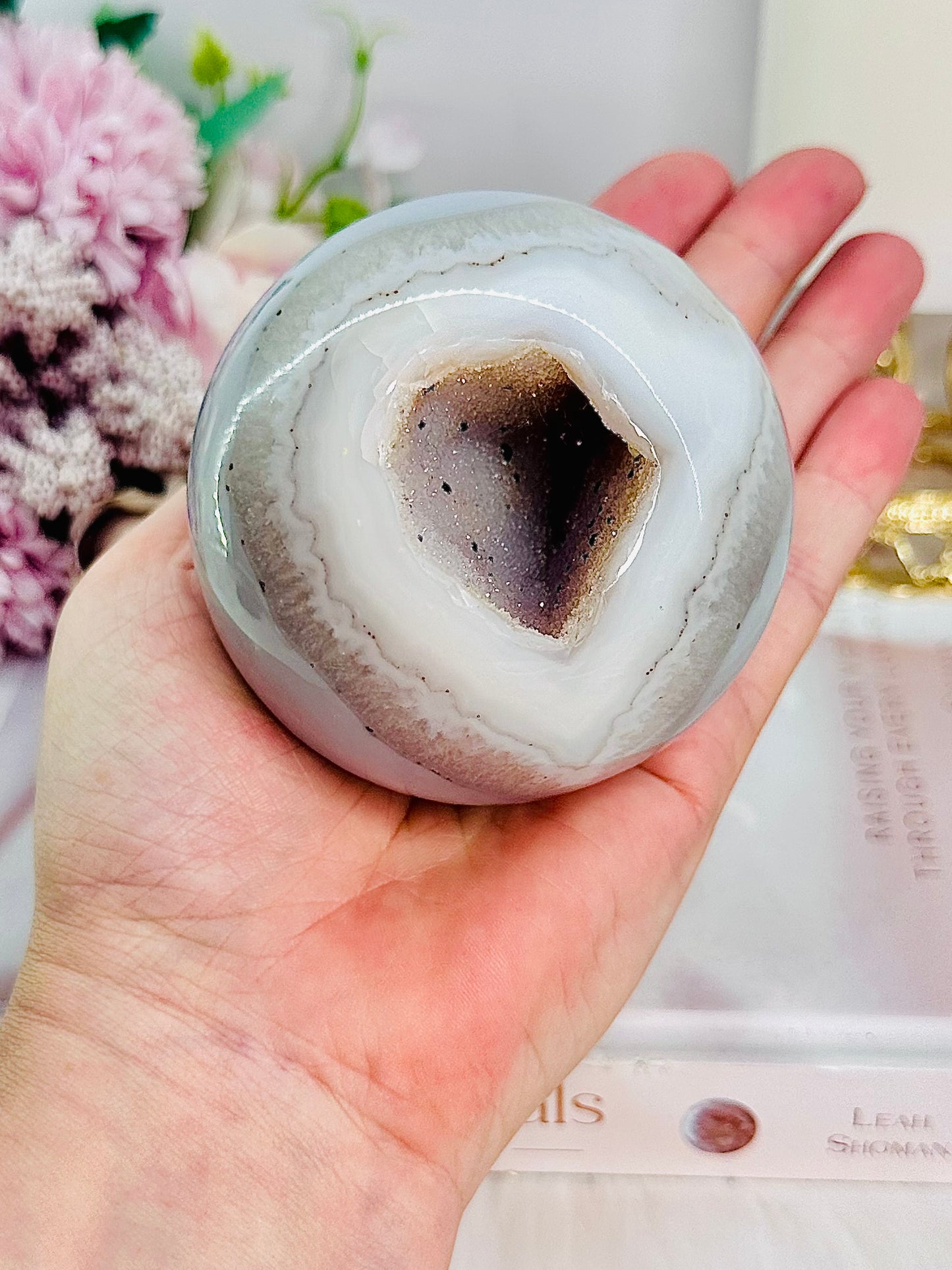 Stunning Large 529gram Sugar Druzy Agate Sphere on Stand