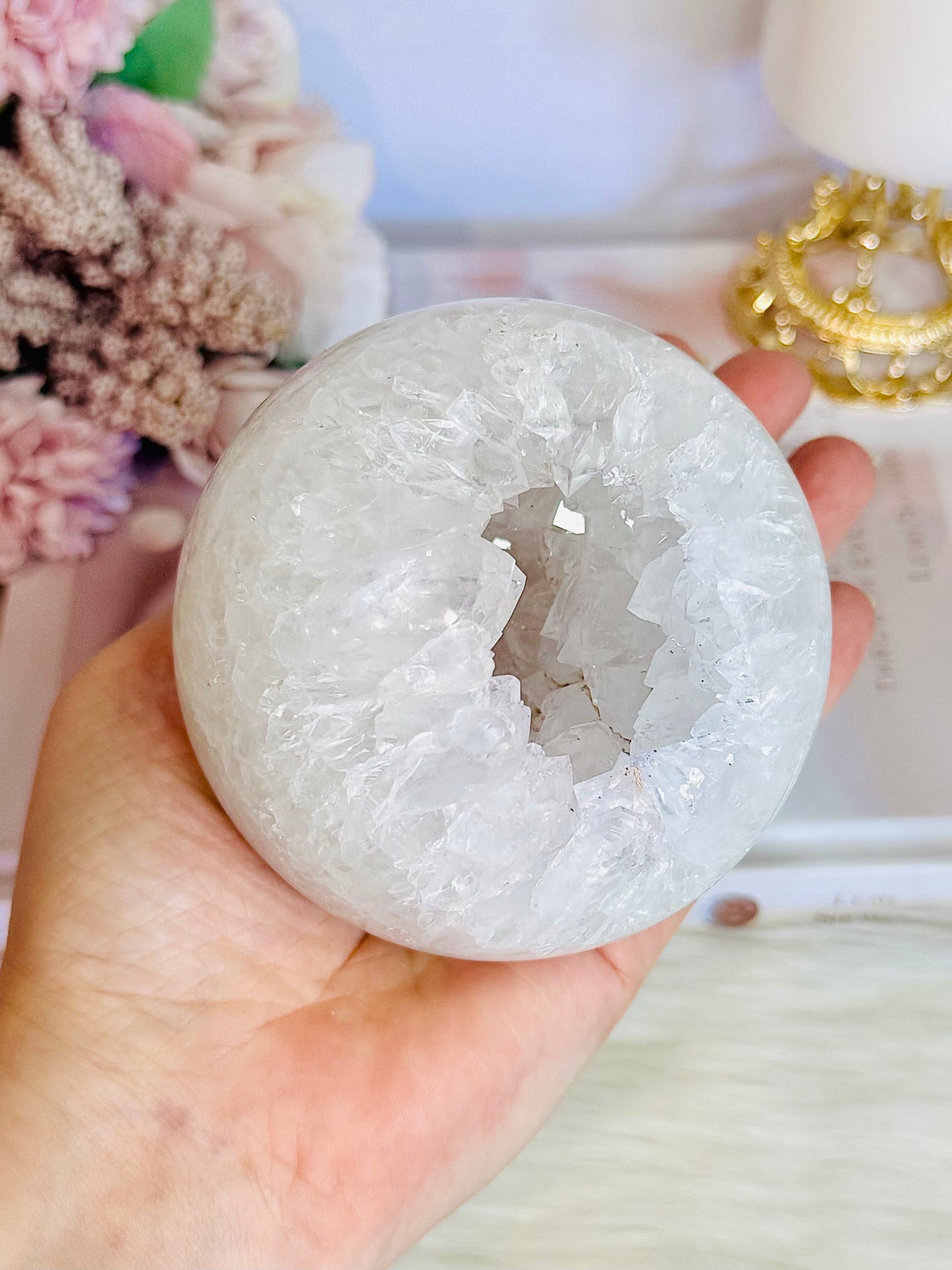 High Grade Absolutely Incredible Large Clear Quartz Druzy Sphere From Brazil 845grams