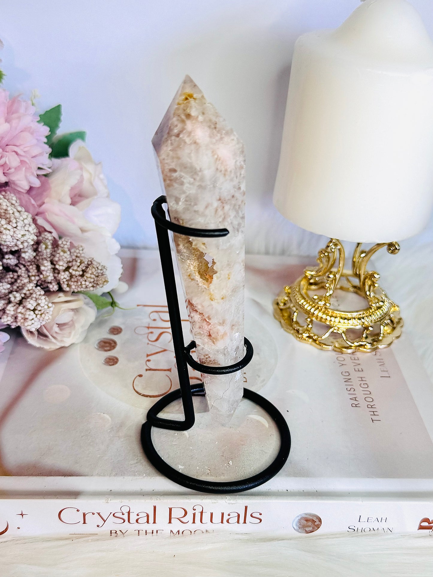 Druzy Flower Agate Tower | Wand 15cm On Stand