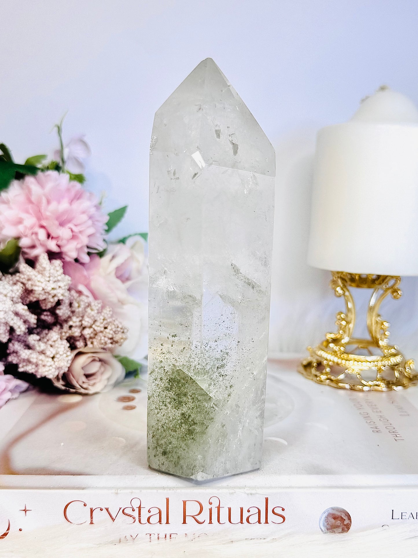 Wow! Incredible Large Chunky Natural Clear Quartz with Garden Quartz | Lodolite Inclusions 15cm 578grams