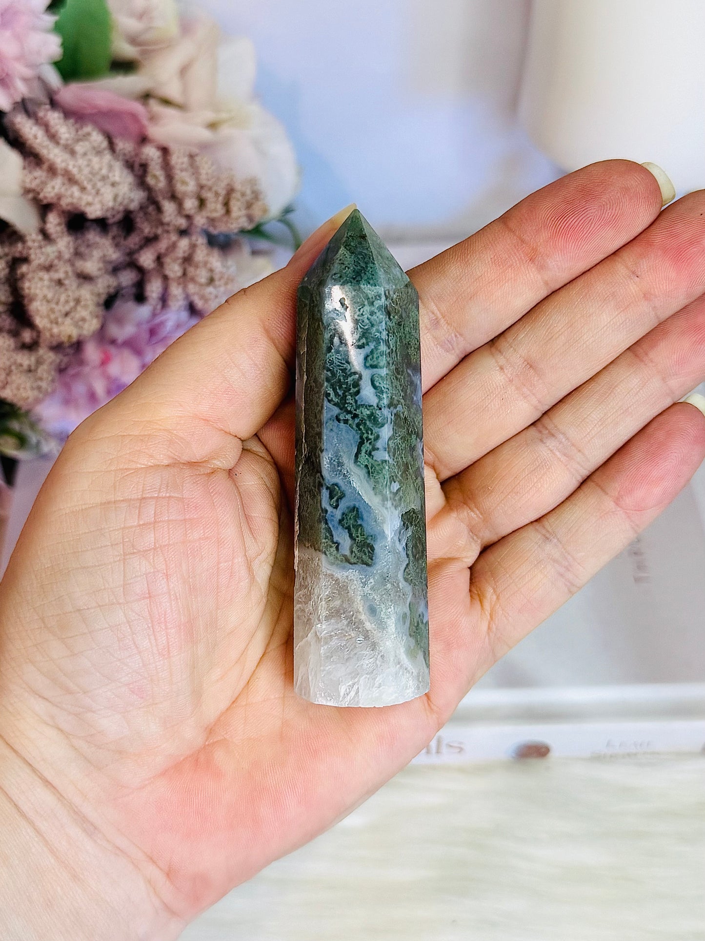 Green Moss Agate Druzy Tower 8.5cm