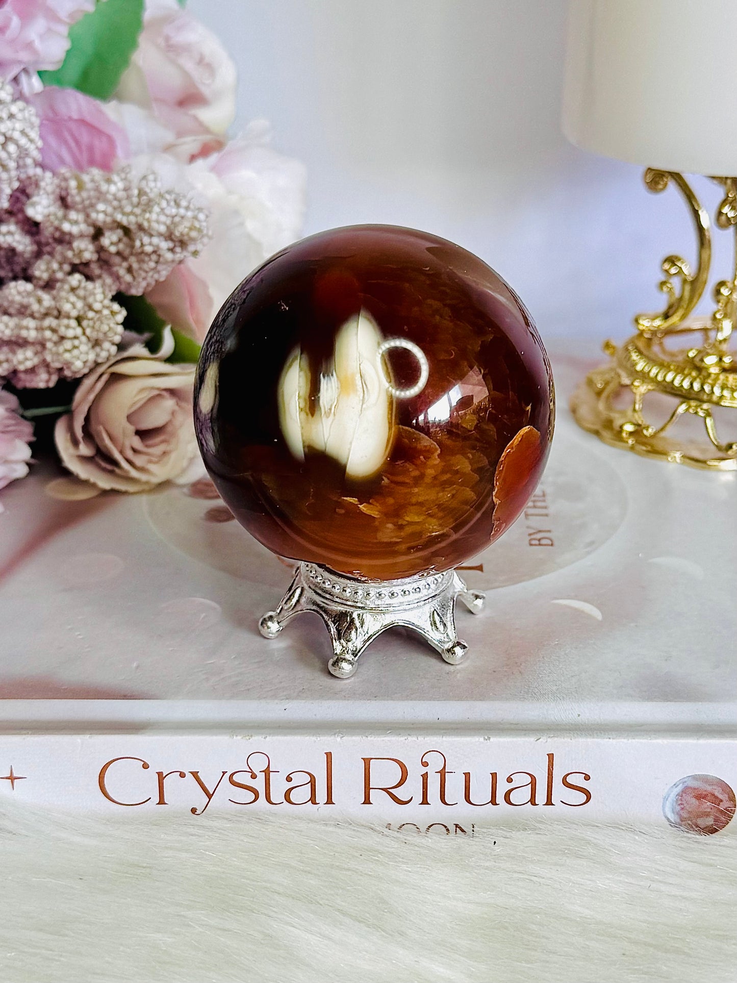 ⚜️ SALE ⚜️ Carnelian Sphere 268grams On Stand (Discounted as chip in sphere) $45 x