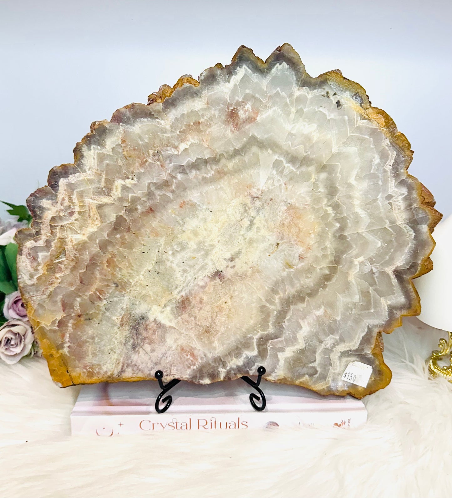 Huge Chevron Amethyst Slab | Slice On Stand 30cm 1.48KG On Stand