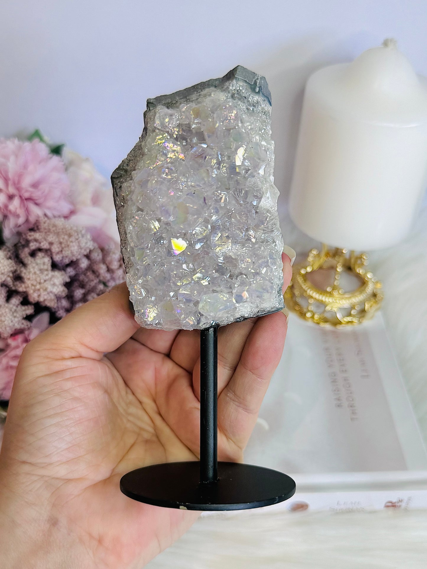 Glorious Large 14cm Angel Aura Amethyst Cluster on Stand
