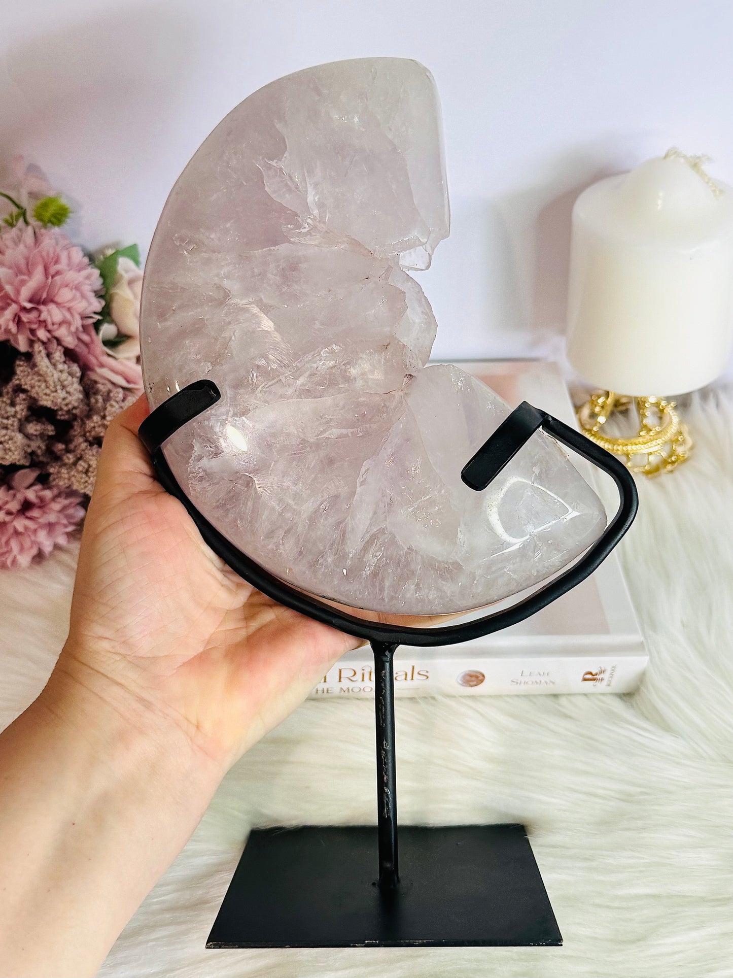 ⚜️ SALE WITH $100 DISCOUNT ⚜️ Huge 1.96KG Amethyst Carved Druzy Moon On Custom Stand From Brazil ~ 25cm (inc stand)