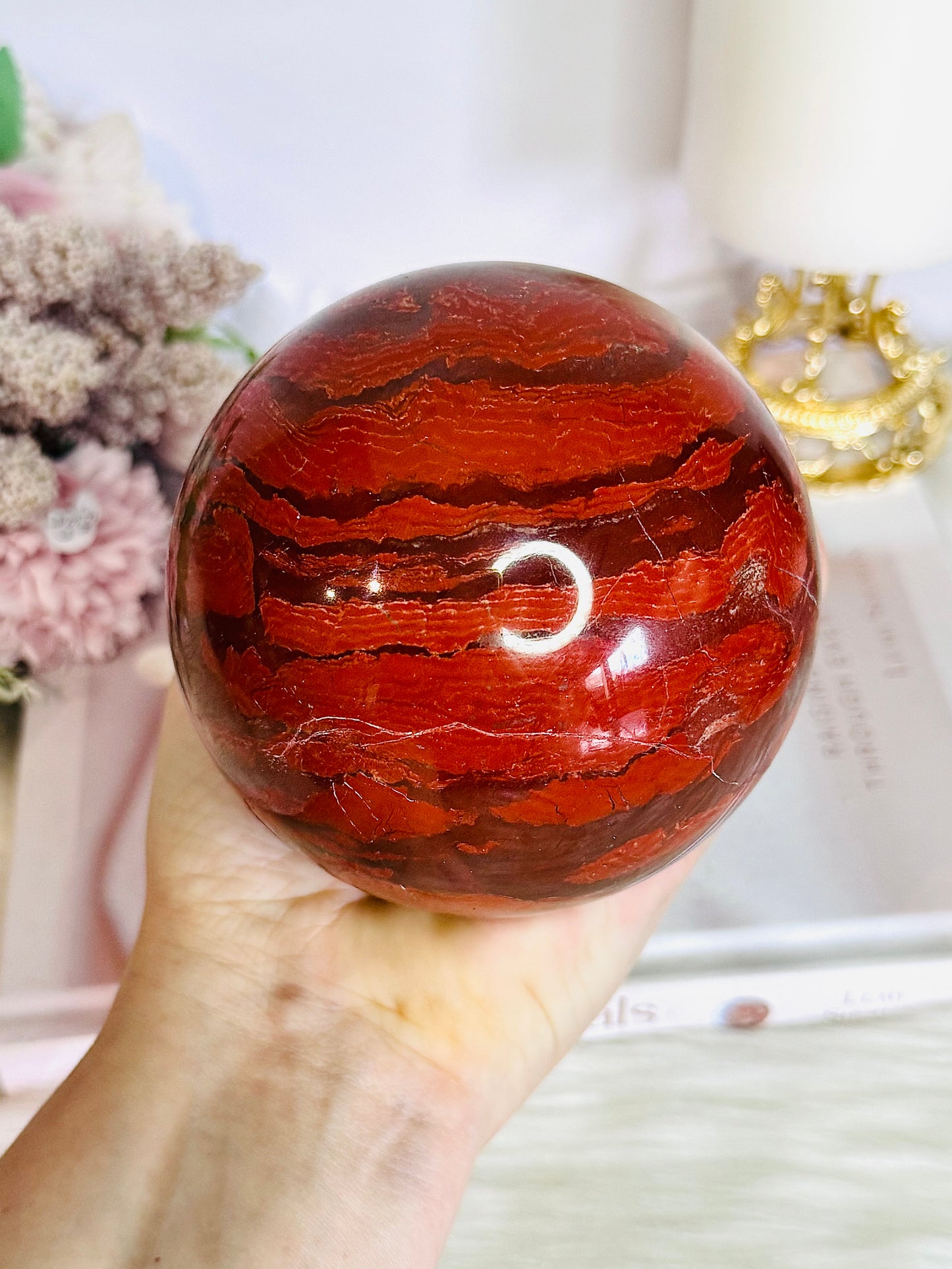 Red Jasper Huge Sphere On Stand 1.5KG 10cm