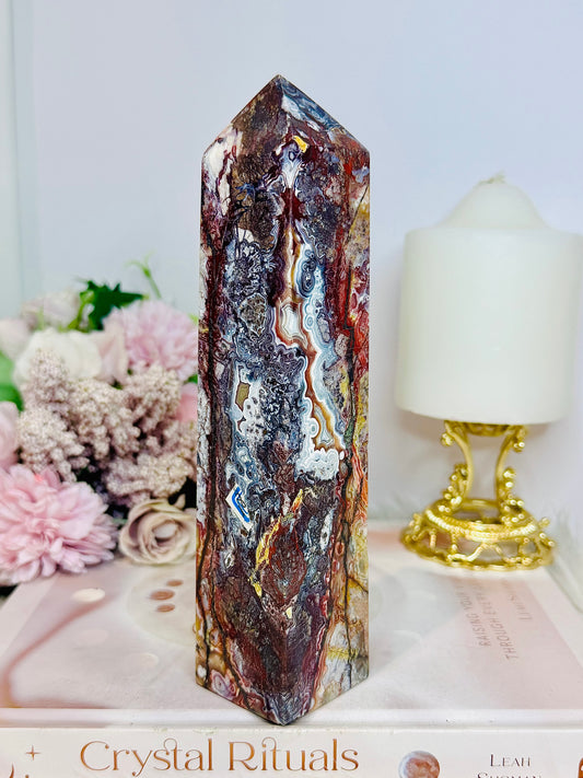 High Grade Druzy Mexican Lace Agate Chunky Tower 595g 18cm