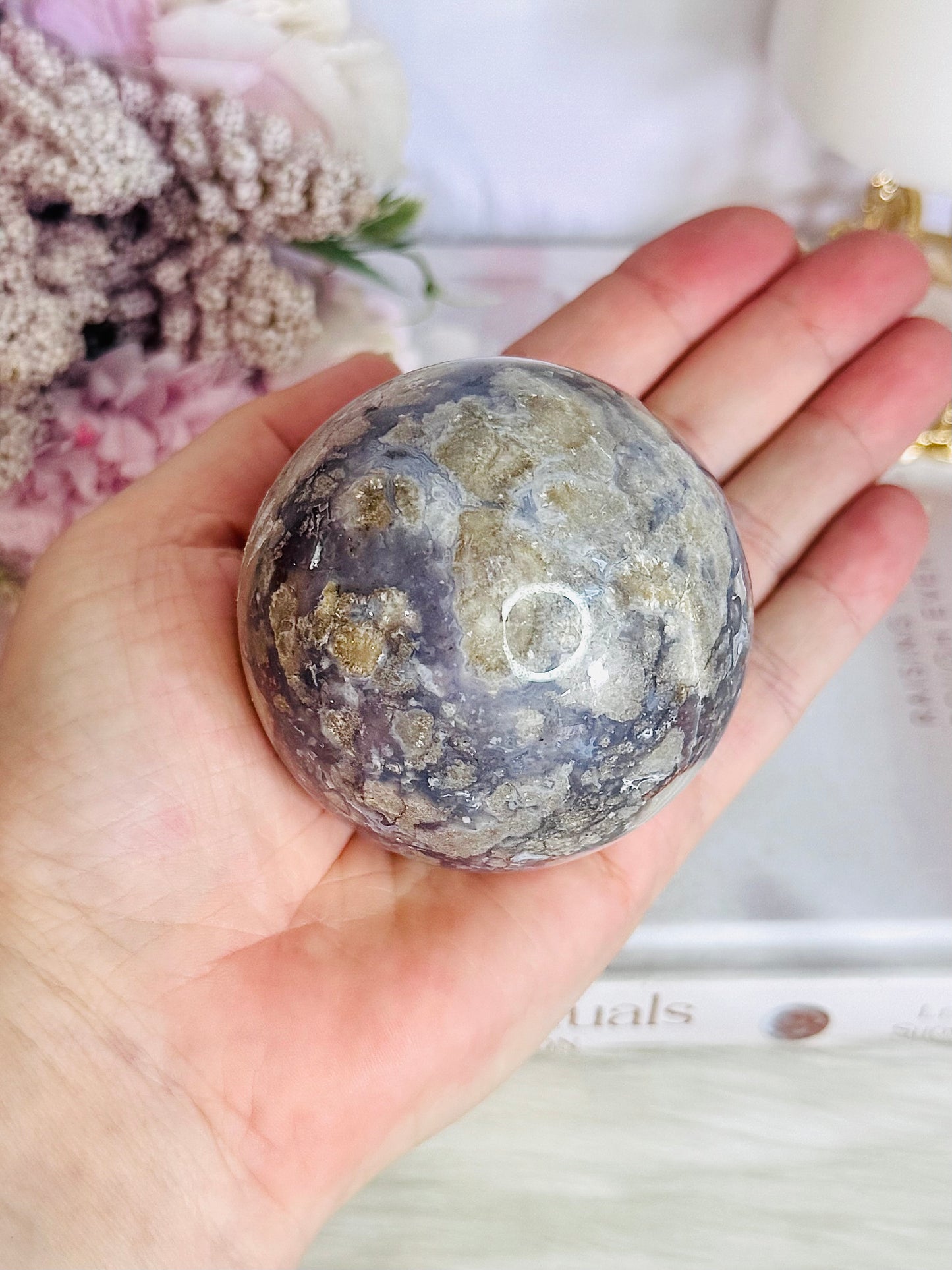 Gorgeous Natural Cherry Agate Carved Sphere On Stand 371grams