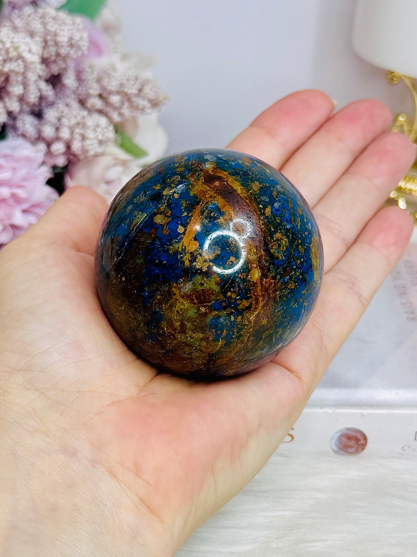 Azurite Sphere on Stand 303g