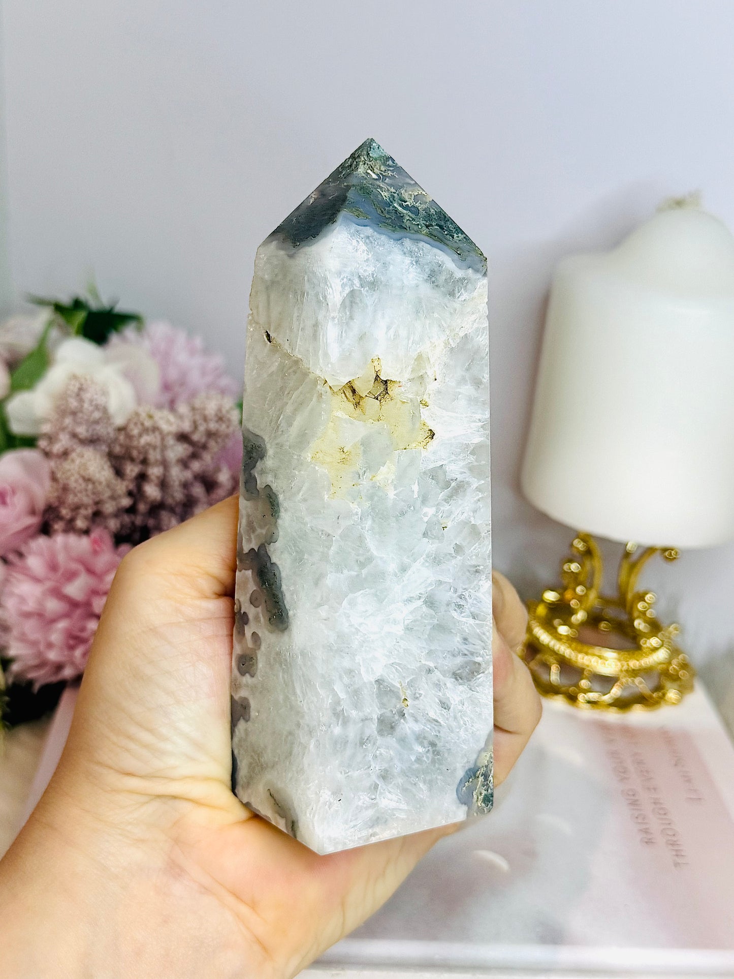 Moss Agate Druzy Tower 13.5cm 401g