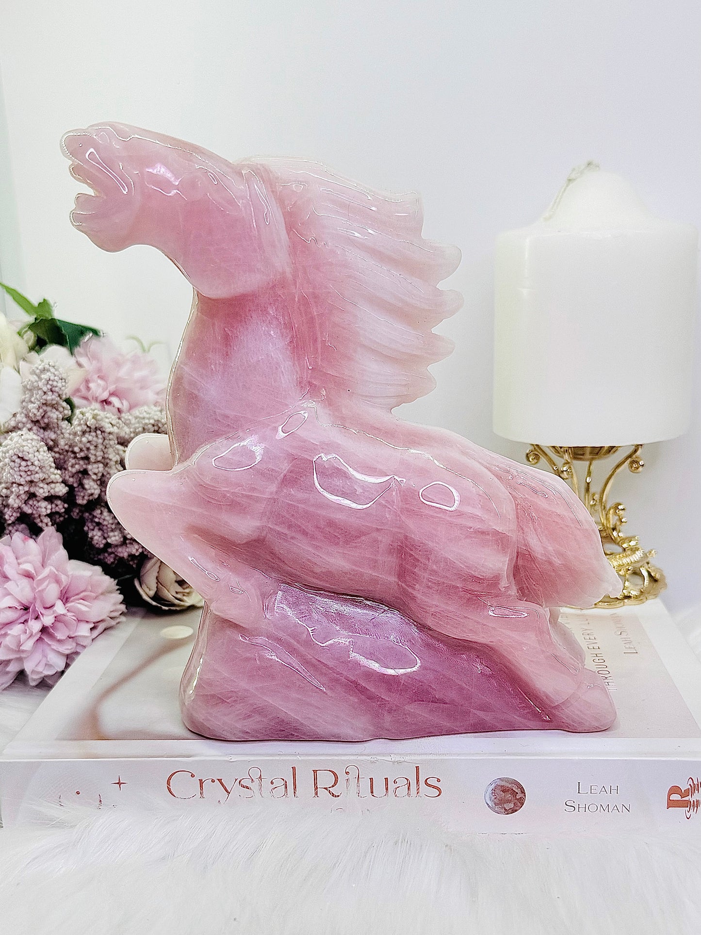 Huge 1.38KG Rose Quartz Perfectly Carved Horse