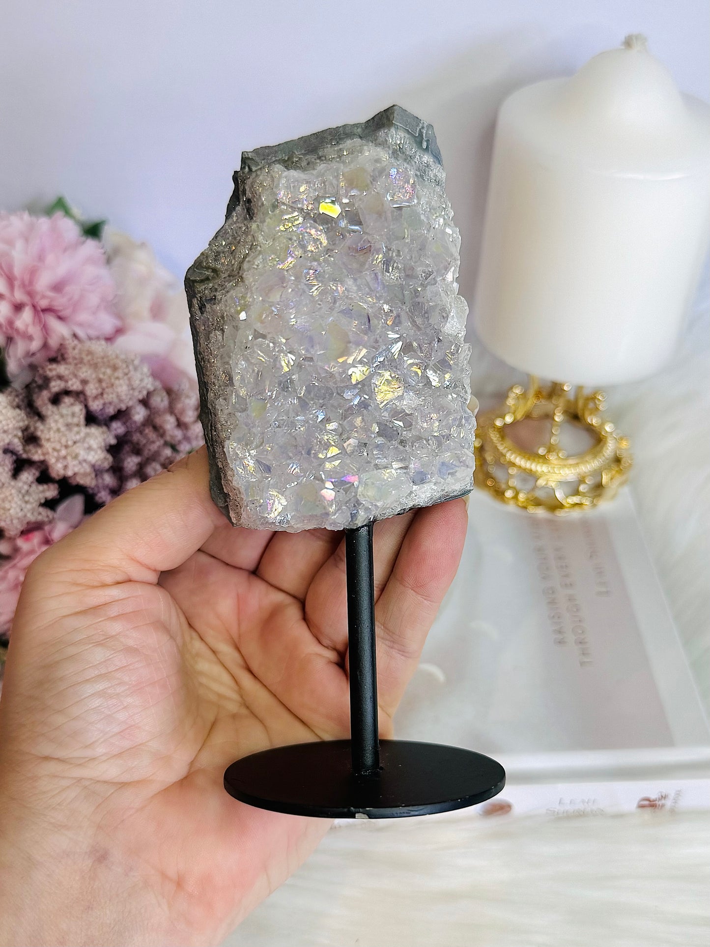 Glorious Large 14cm Angel Aura Amethyst Cluster on Stand