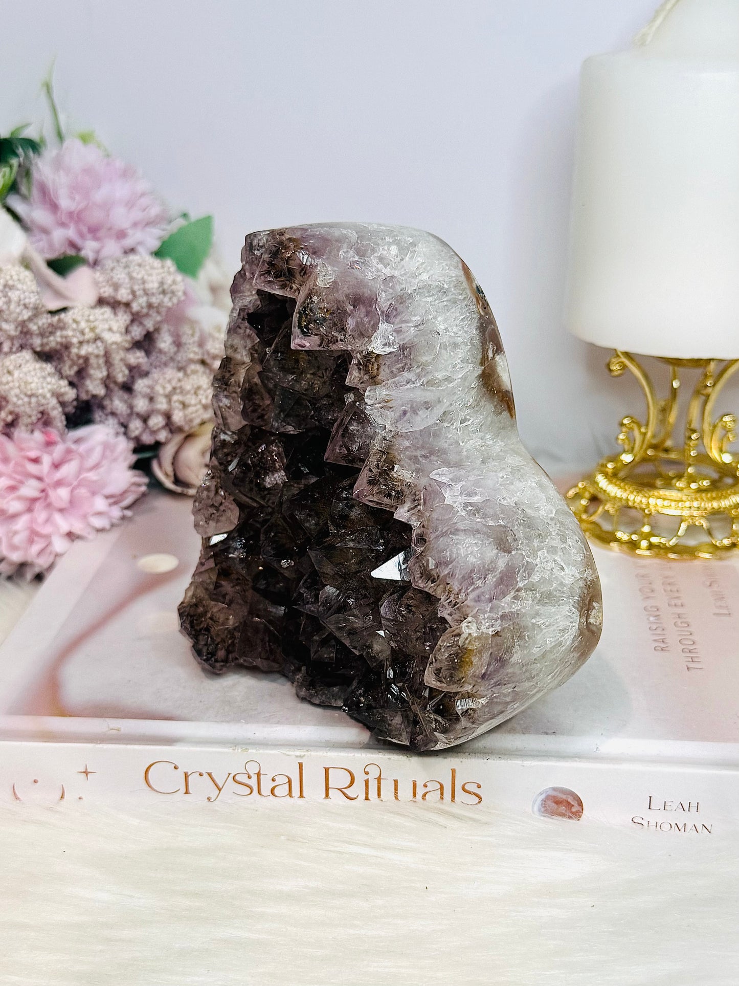 Large Natural Amethyst Carved Chunky Heart 944g with Goethite Inclusions