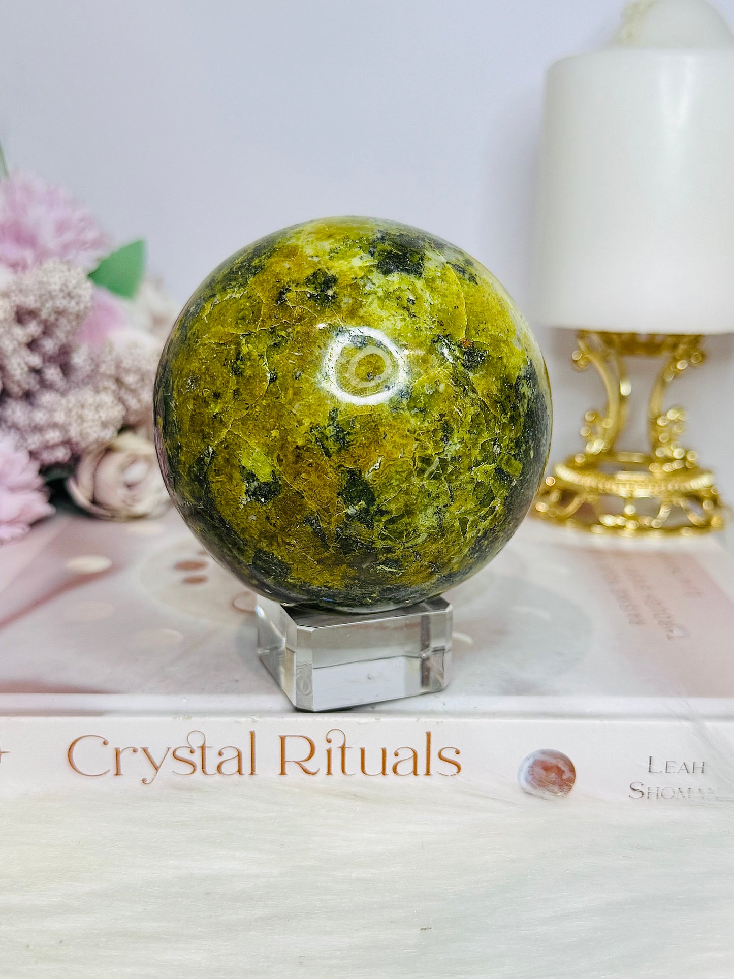 Huge Green Opal Sphere On Stand 590g
