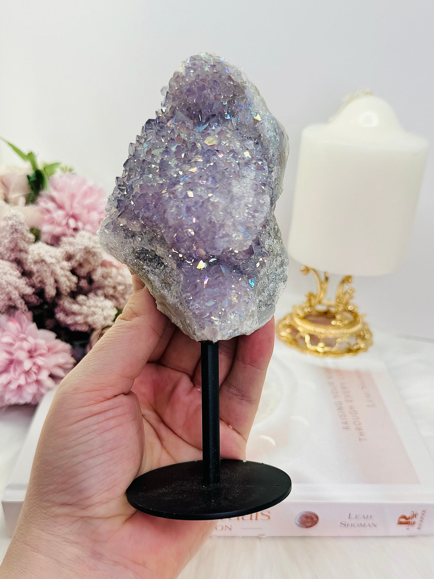 Large Angel Aura Amethyst Cluster on Stand From Brazil 16cm
