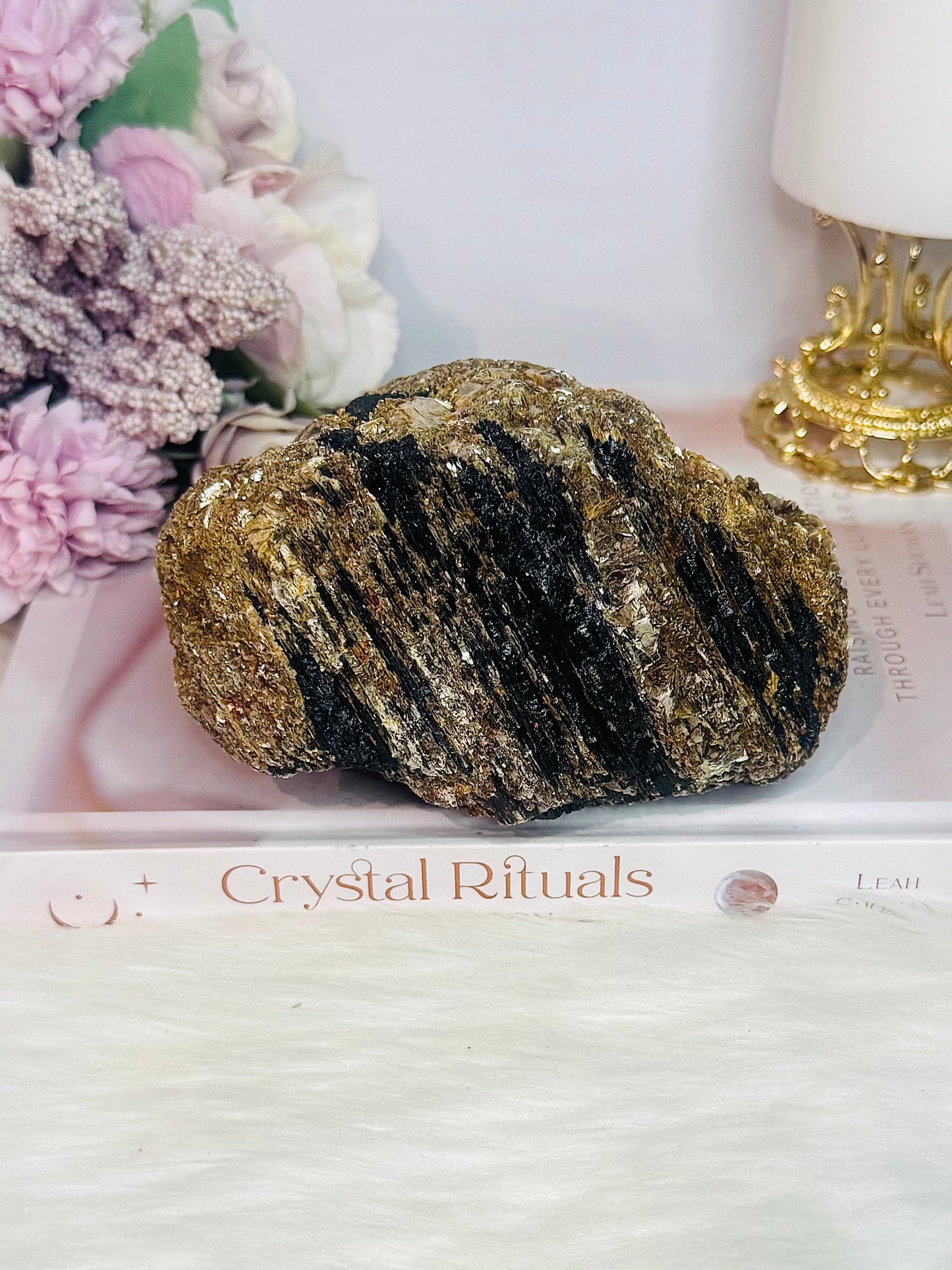 For Protection ~ Natural Large Black Tourmaline in Gold Mica Specimen 790grams