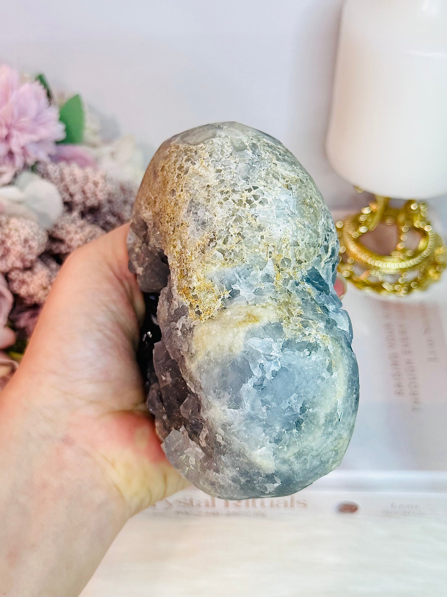 Stunning Large 1.3KG Natural Blue Celestite Cluster Carved Heart