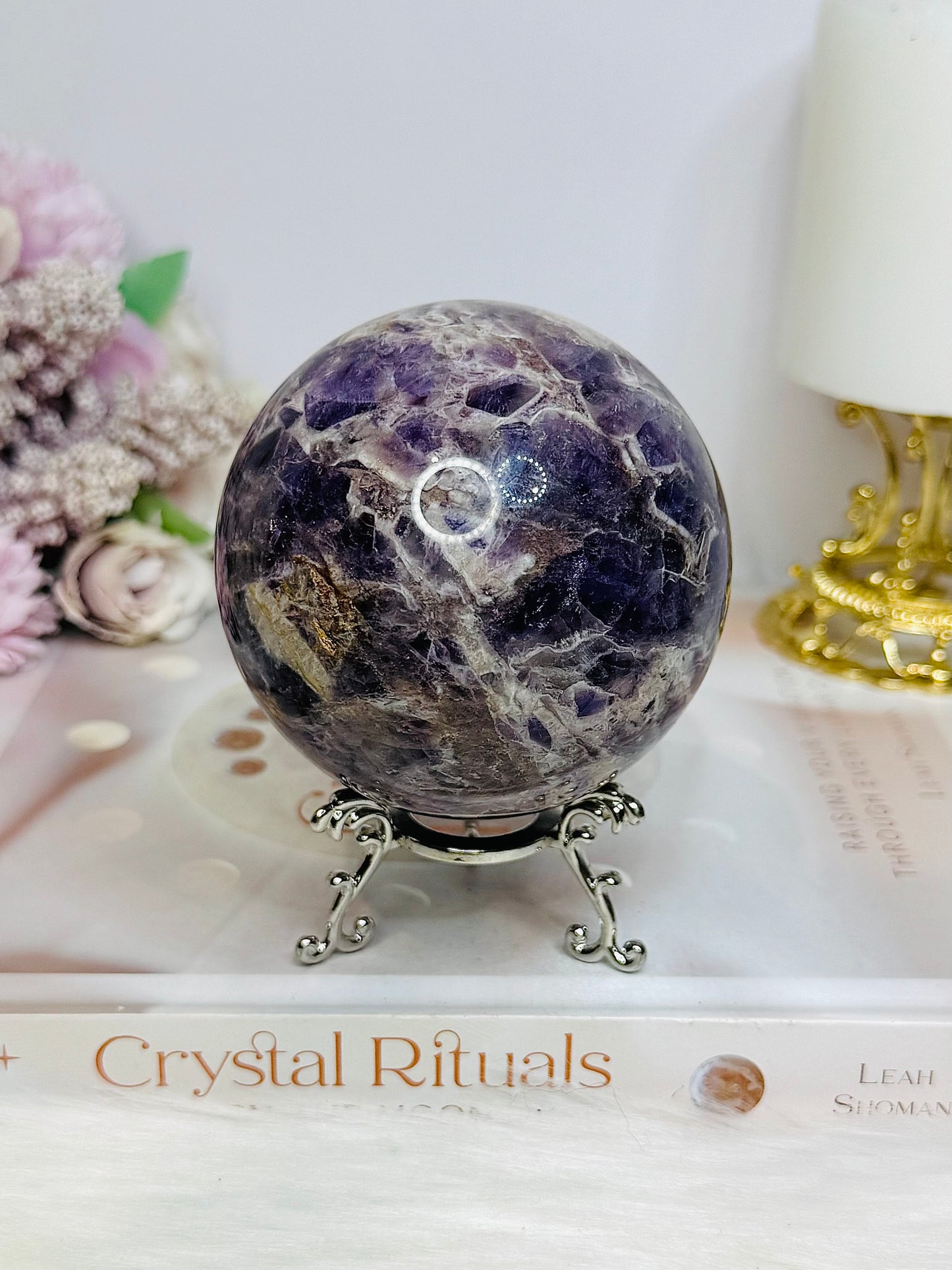 Large Chevron Amethyst Sphere on Stand 607g