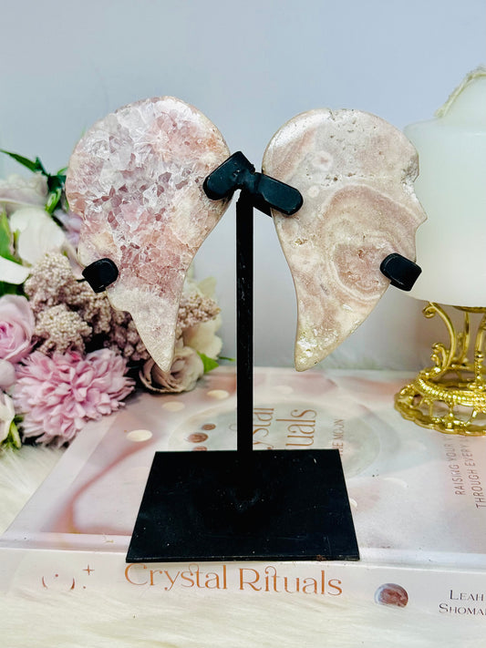Pink Amethyst Carved Wings On Stand 15.5cm 436g