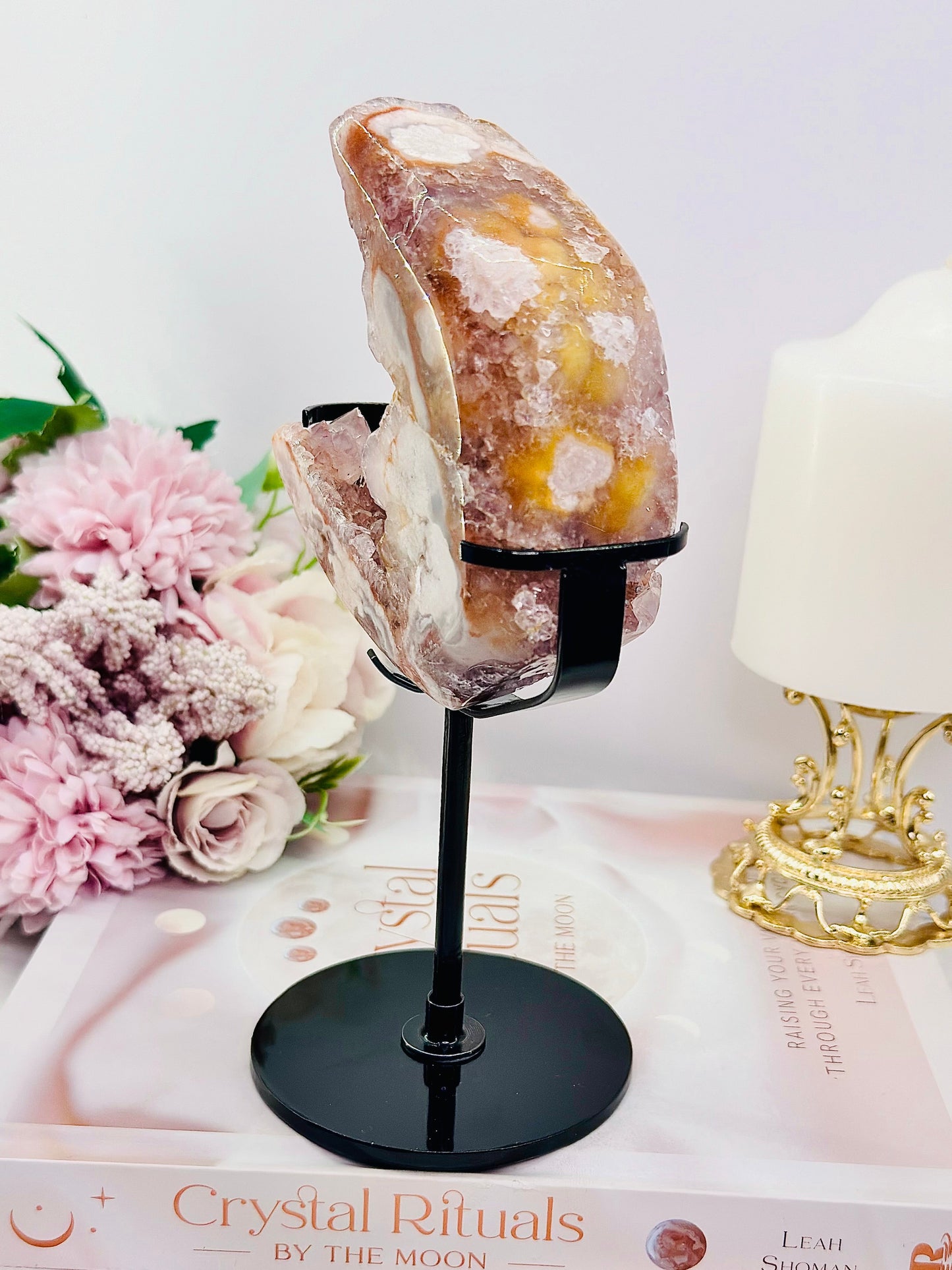 Rare Pink Amethyst X Flower Agate Druzy Natural Freeform On Stand 646g 19cm