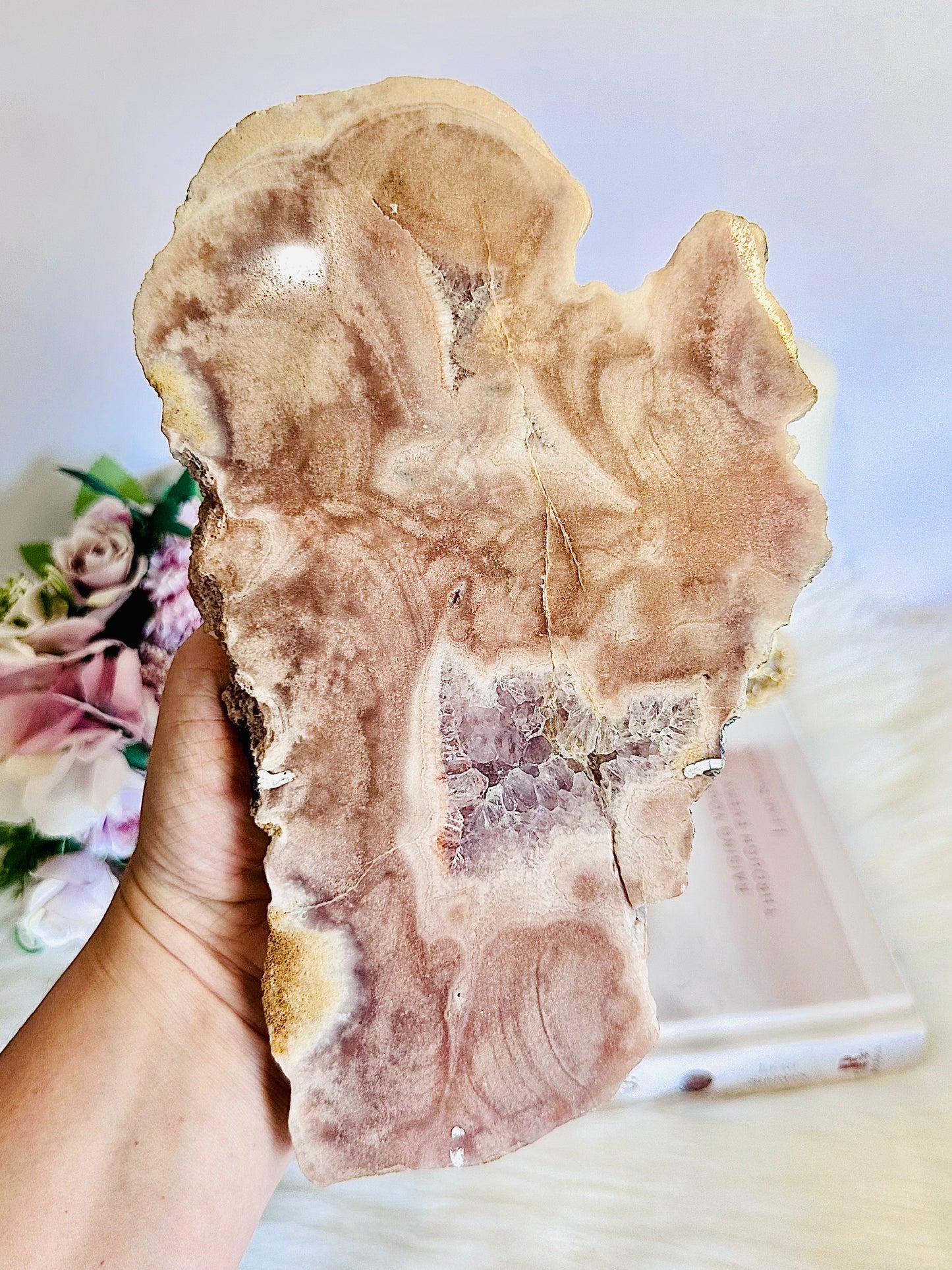 Classy & Fabulous Large Natural 28cm (inc stand) Pink Amethyst Druzy Slab On Rose Gold Stand From Brazil