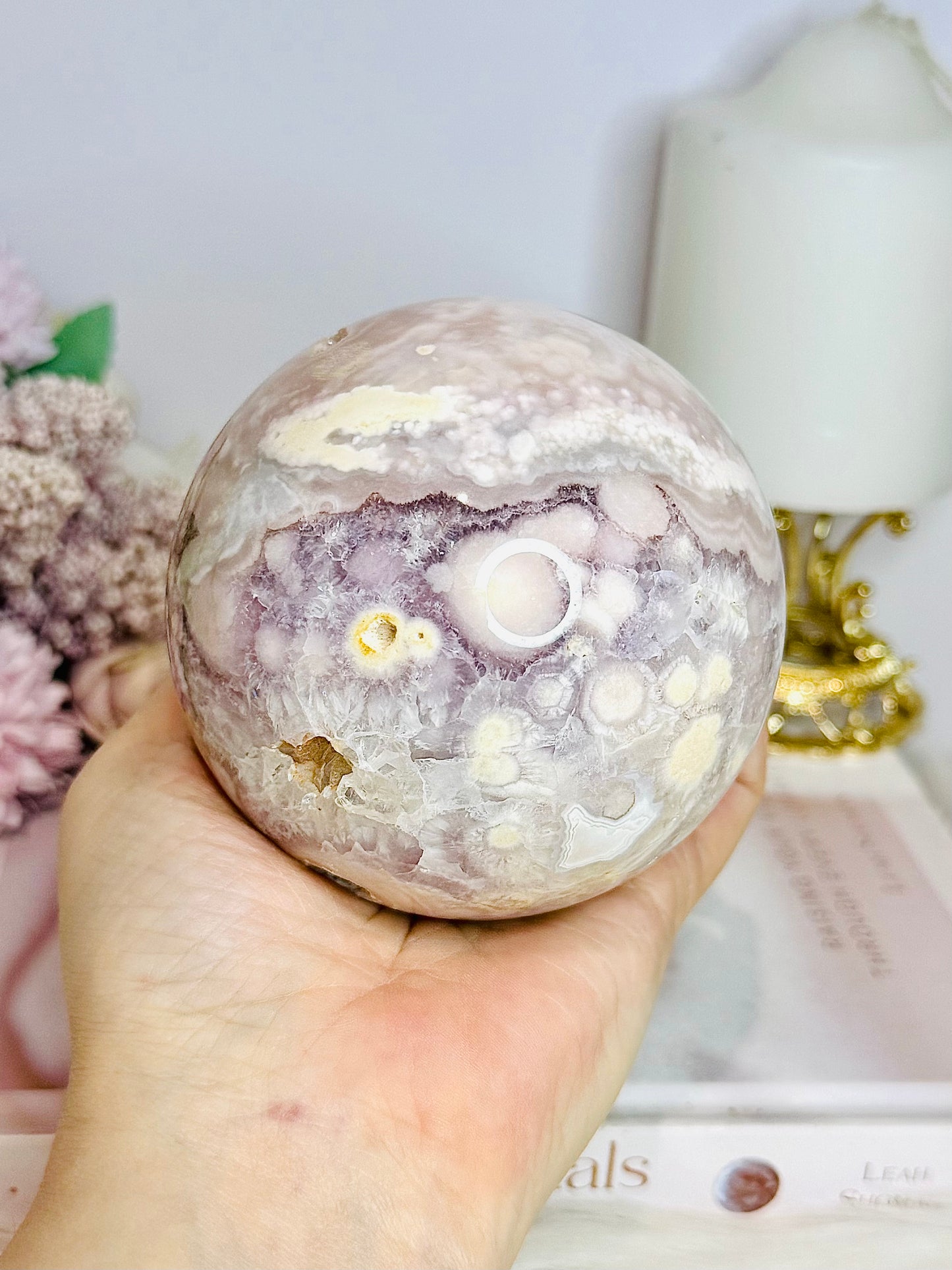 Rare Pink Amethyst X Flower Agate Large Sphere 890g On Stand