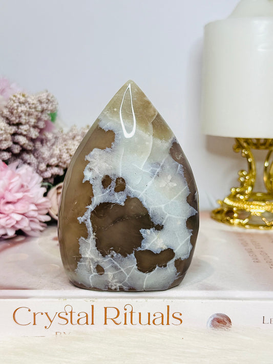 Green Chunky Flower Agate Carved Flame | Freeform 251grams 10cm