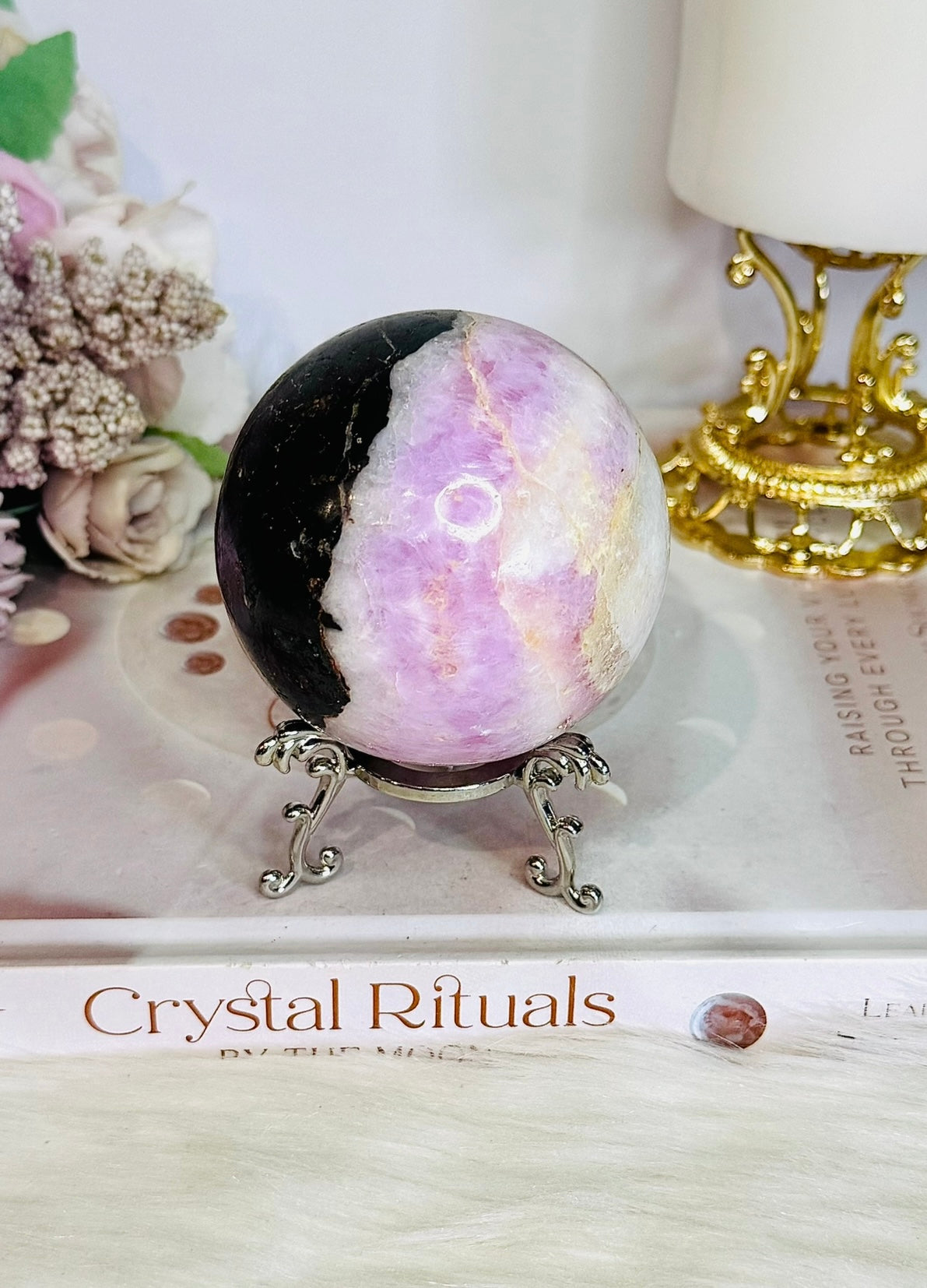 Rare Large Pink Aragonite Sphere on Stand 434g