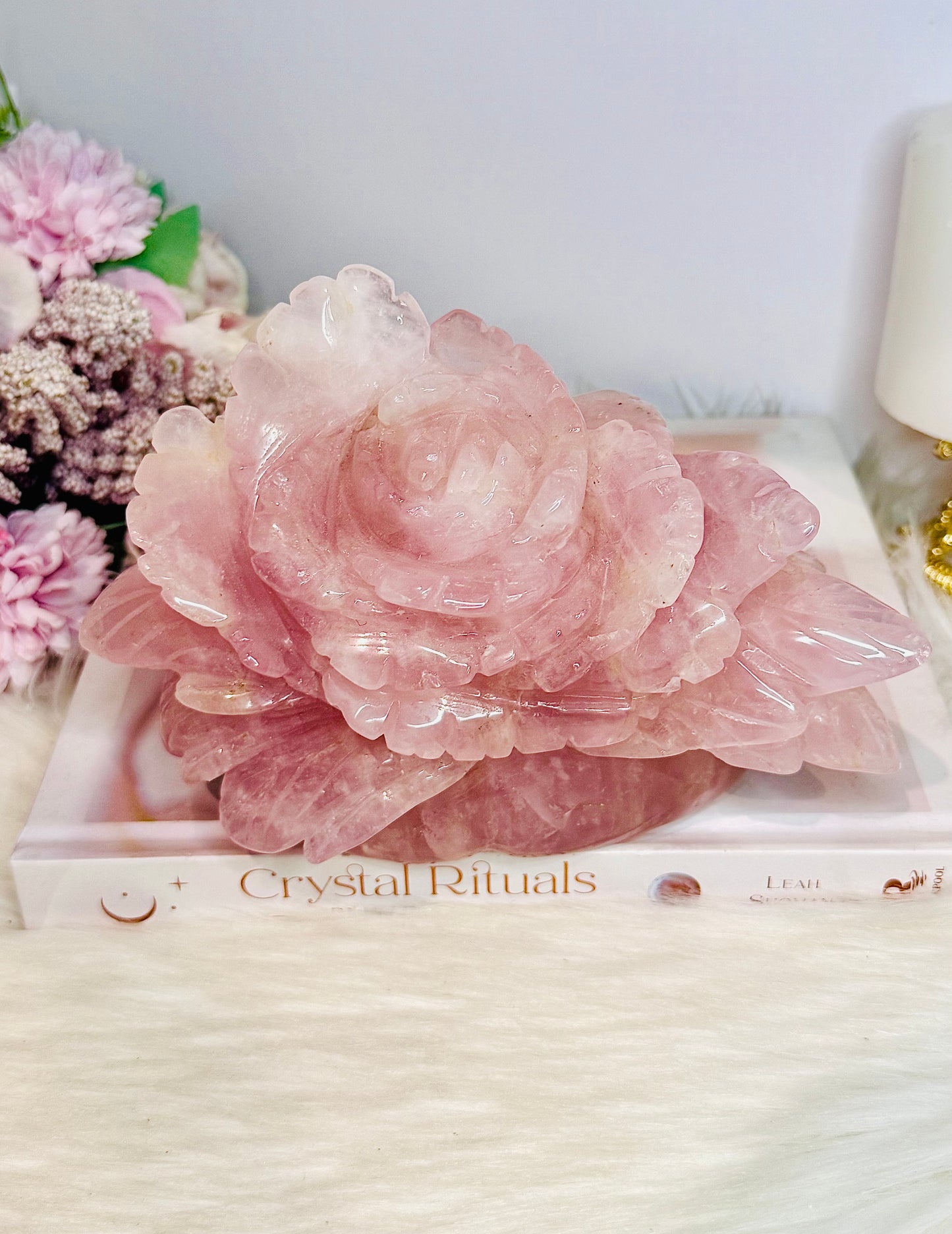 Huge Rose Quartz Carved Flower | Rose 1.4KG
