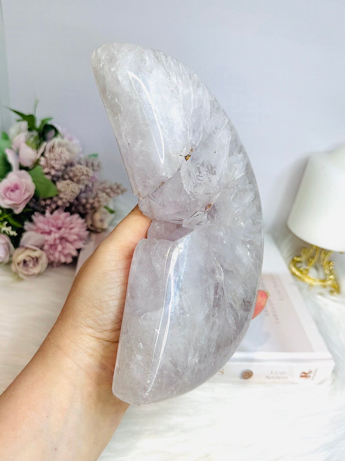 Huge Amethyst Carved Druzy Moon On Custom Stand 2.2KG 28cm (Inc stand)