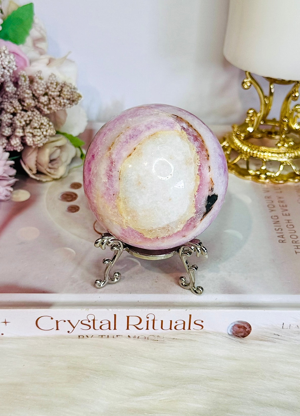 Rare Large Pink Aragonite Sphere on Stand 434g