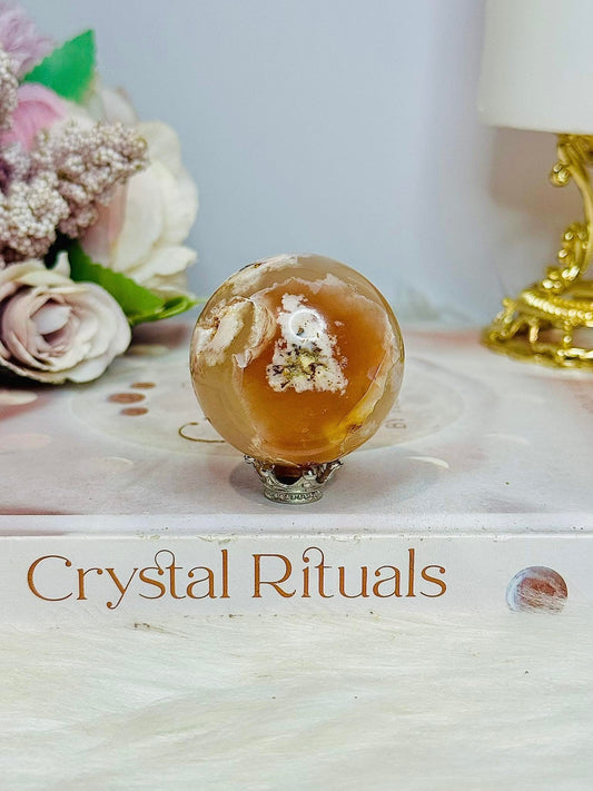 Small Flower Agate Druzy Sphere on Stand