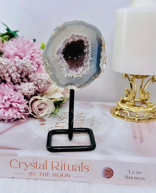 Druzy Amethyst Agate Geode On Stand From Brazil 13cm 216grams