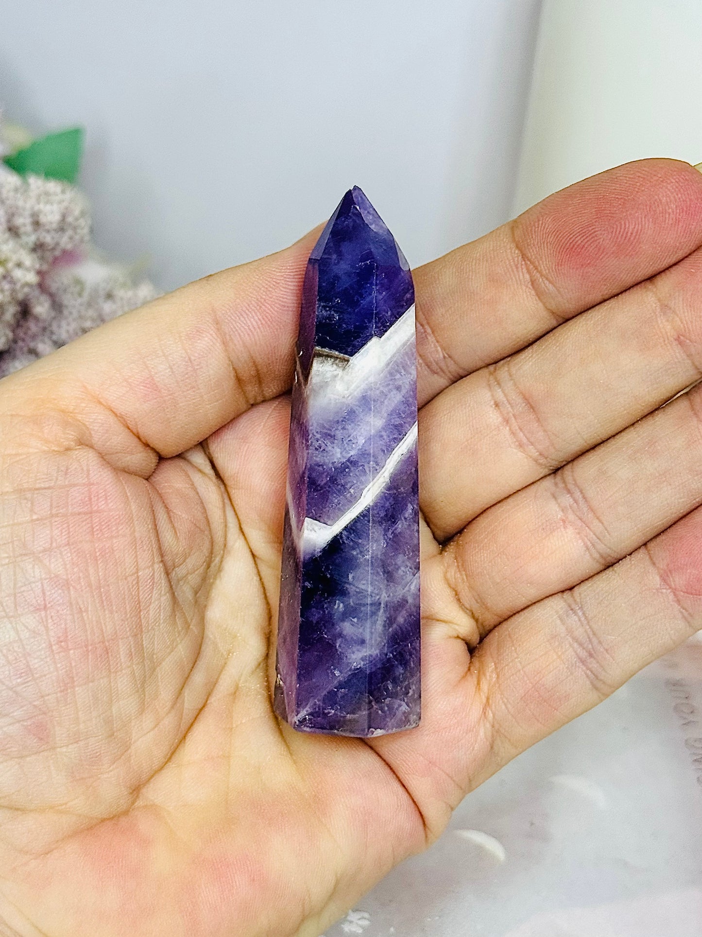 Chevron Amethyst Tower (Chip in tip) 7.5cm