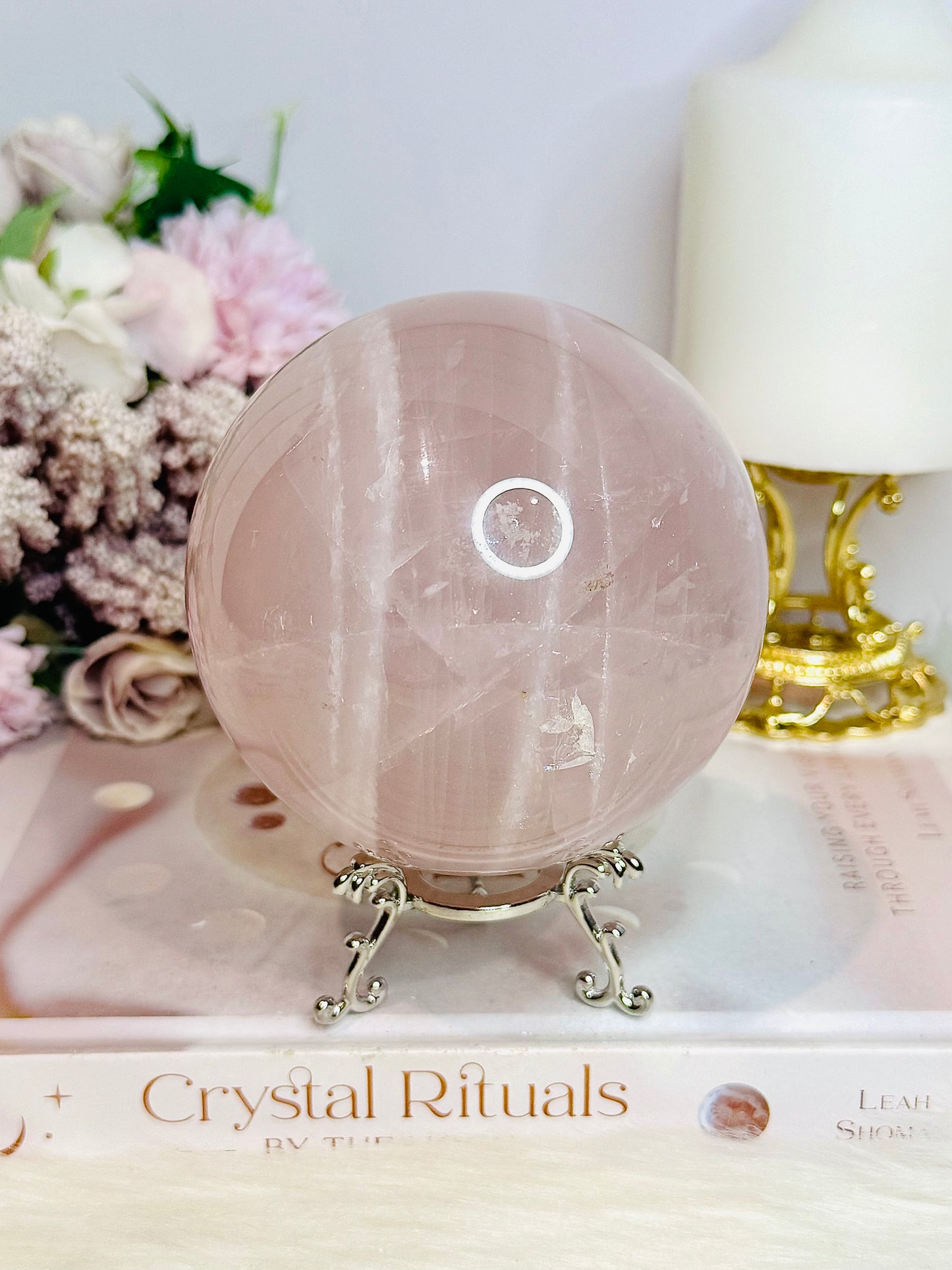 Huge Lavender Rose Quartz Sphere with Rainbows 1.06KG