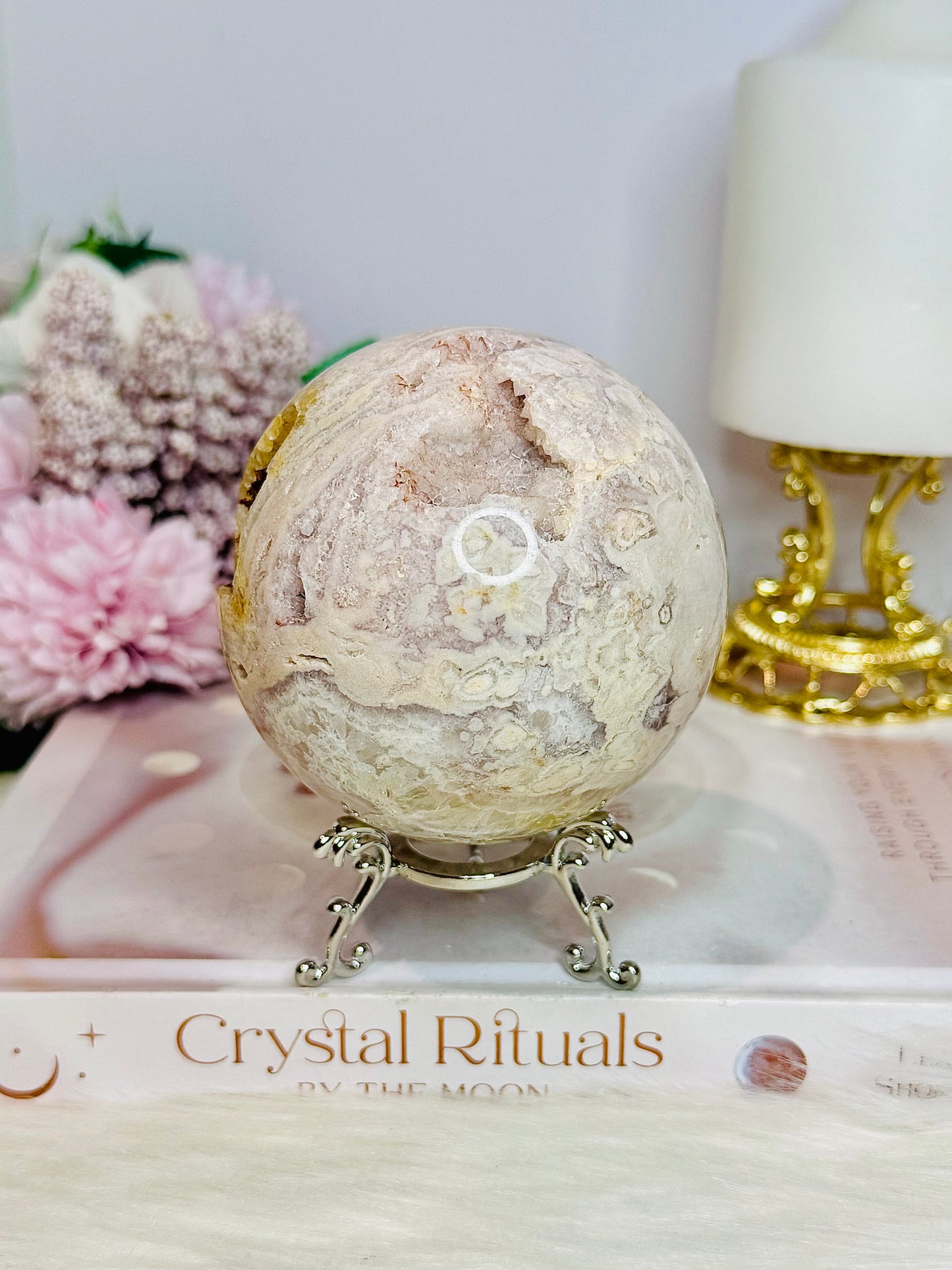Large Druzy Pink Amethyst Sphere On Stand 630g
